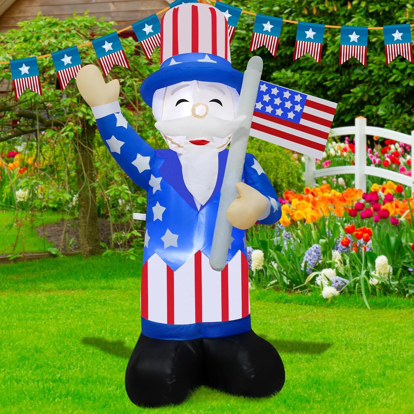 4 Ft Patriotic Independence Day Inflatable Uncle Sam Holding American Flag