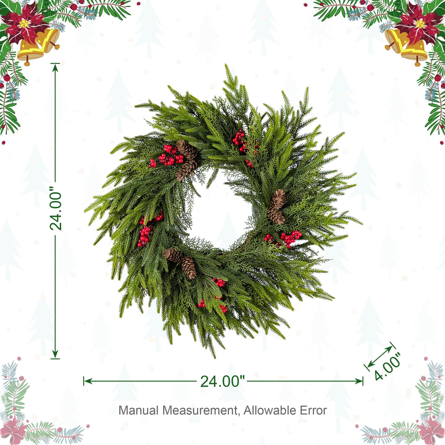 Christmas Wreath/Teardrop/Porch Tree Set with Pinecones and Red Berries