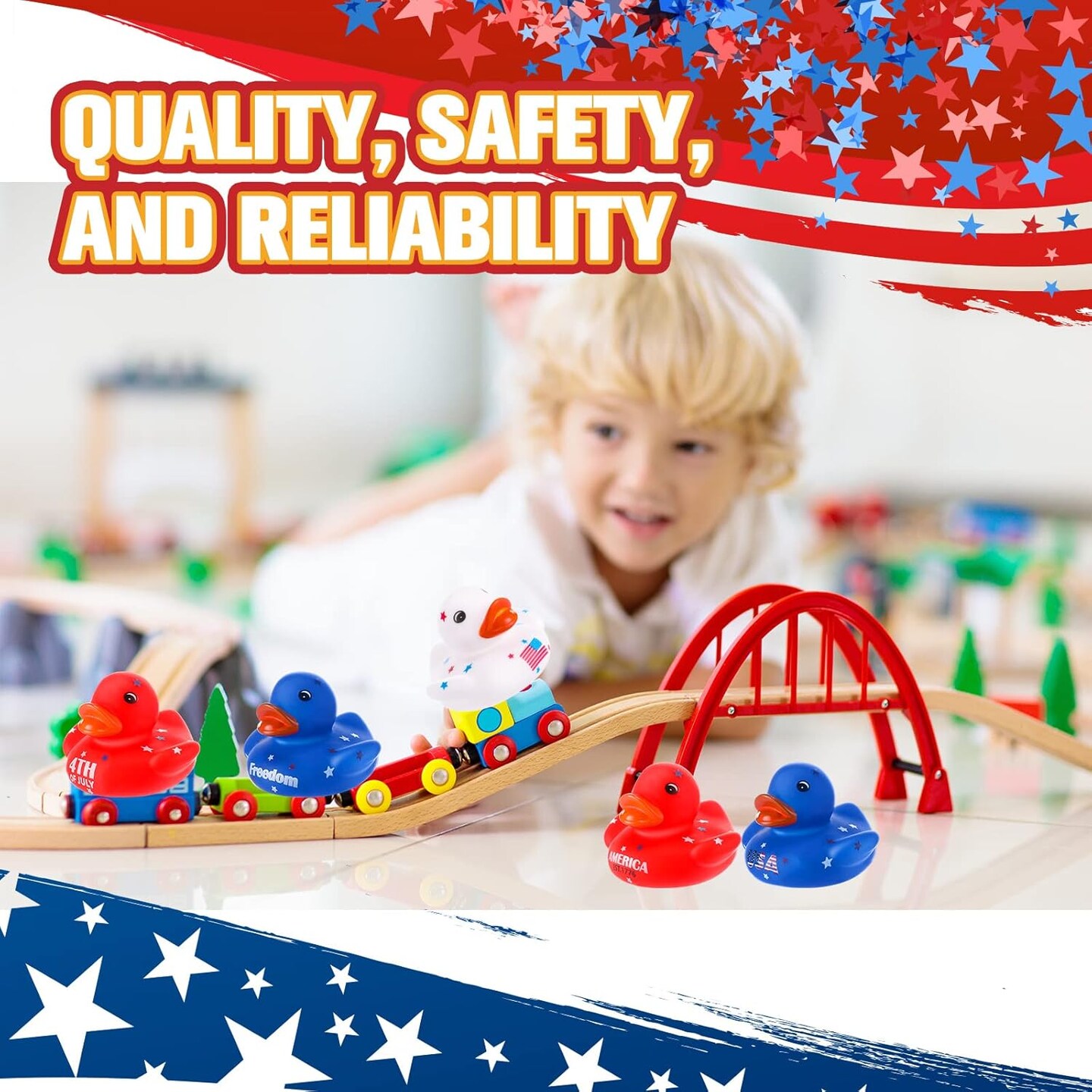 50 Pcs Patriotic Rubber Ducks 2'' Blue Red White Mini Ducks in Bulk for Party Favors
