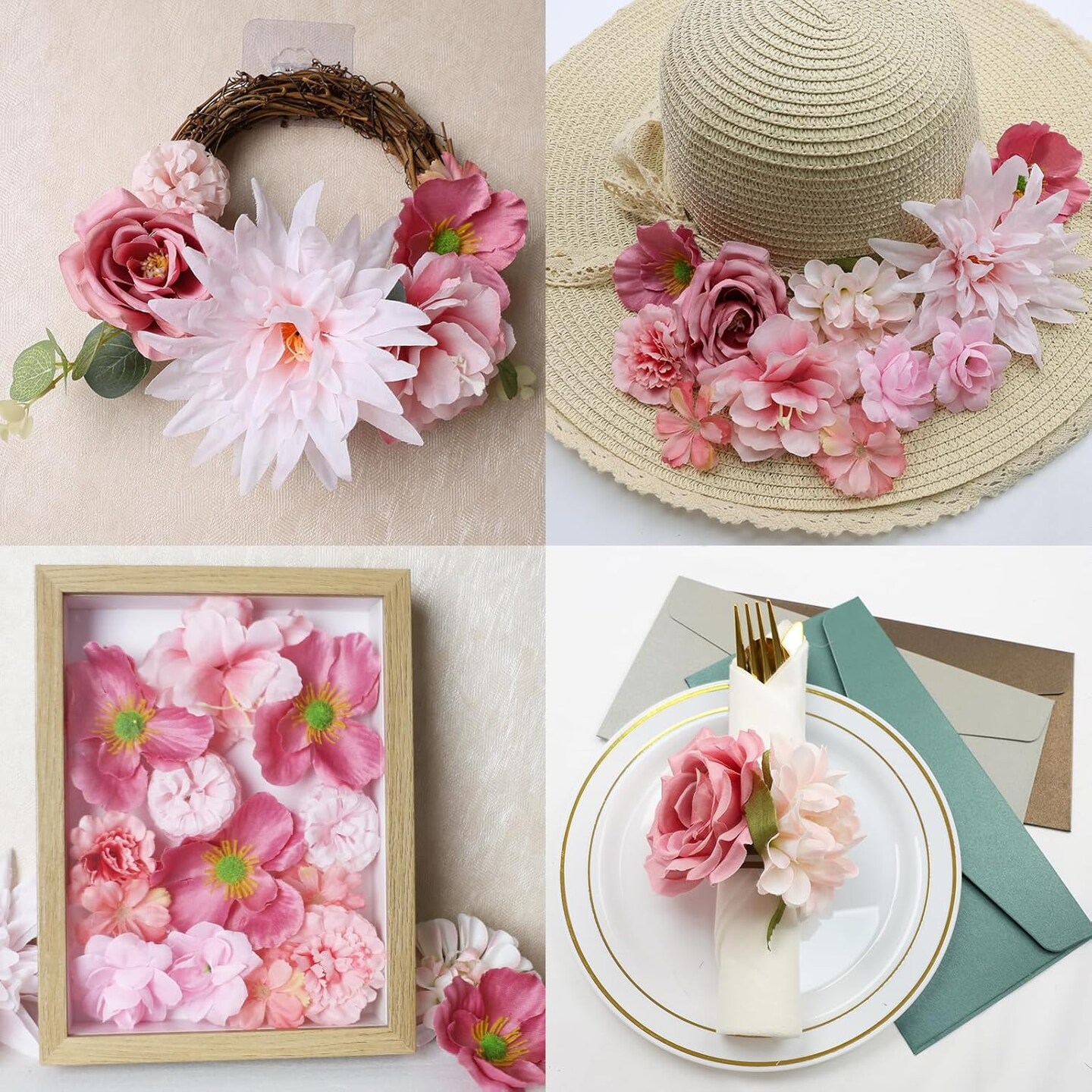 56 PCS Artificial Pink Silk Flower Heads Bulk Faux Mini Flowers