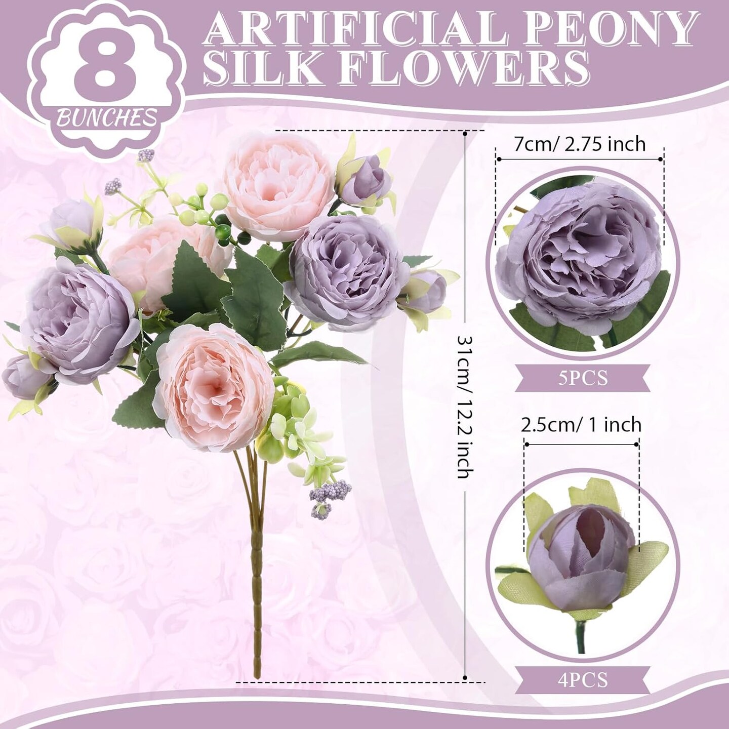 8 Bundles Artificial Peonies Flowers Boho Faux Flowers Arrangements