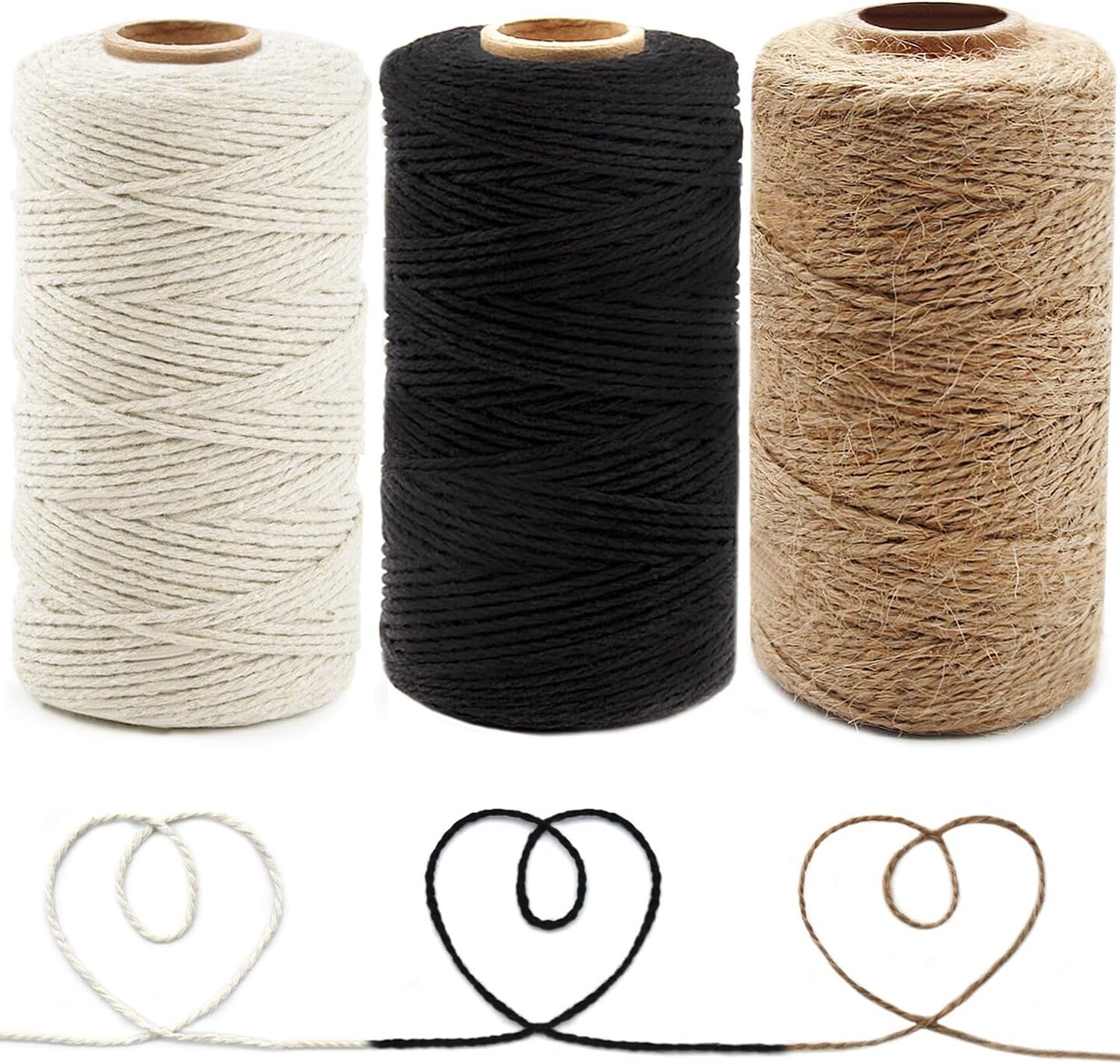 3 Cotton Twine - Natural Jute Packing &#x26; Wrapping Twines (Black, White)