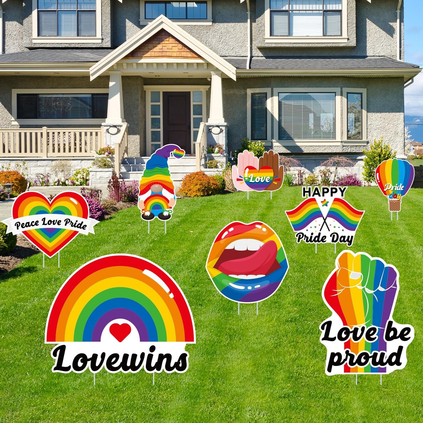 8 Pieces Pride Yard Signs with 16 Pieces Stakes Decorations