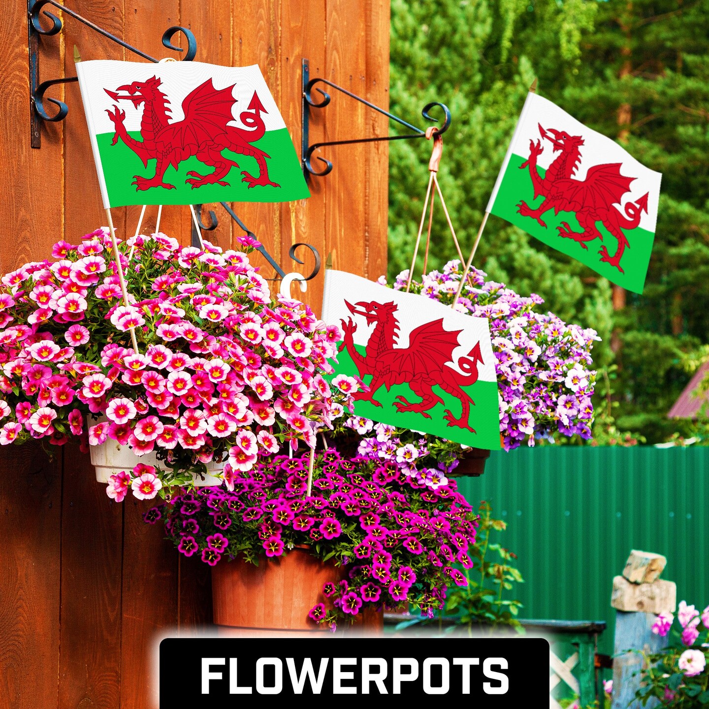 G128 24 Pack Handheld Wales Welsh Stick Flags | 12x18 In | Printed 150D Polyester, Country Flag, Solid Wooden Stick, Spear Gold Tip