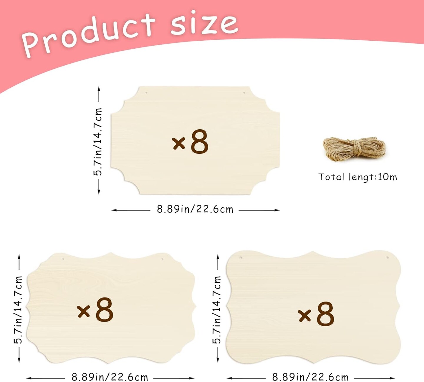 24 Pieces Unfinished Hanging Wood Sign Blank with Ropes(3 Style)