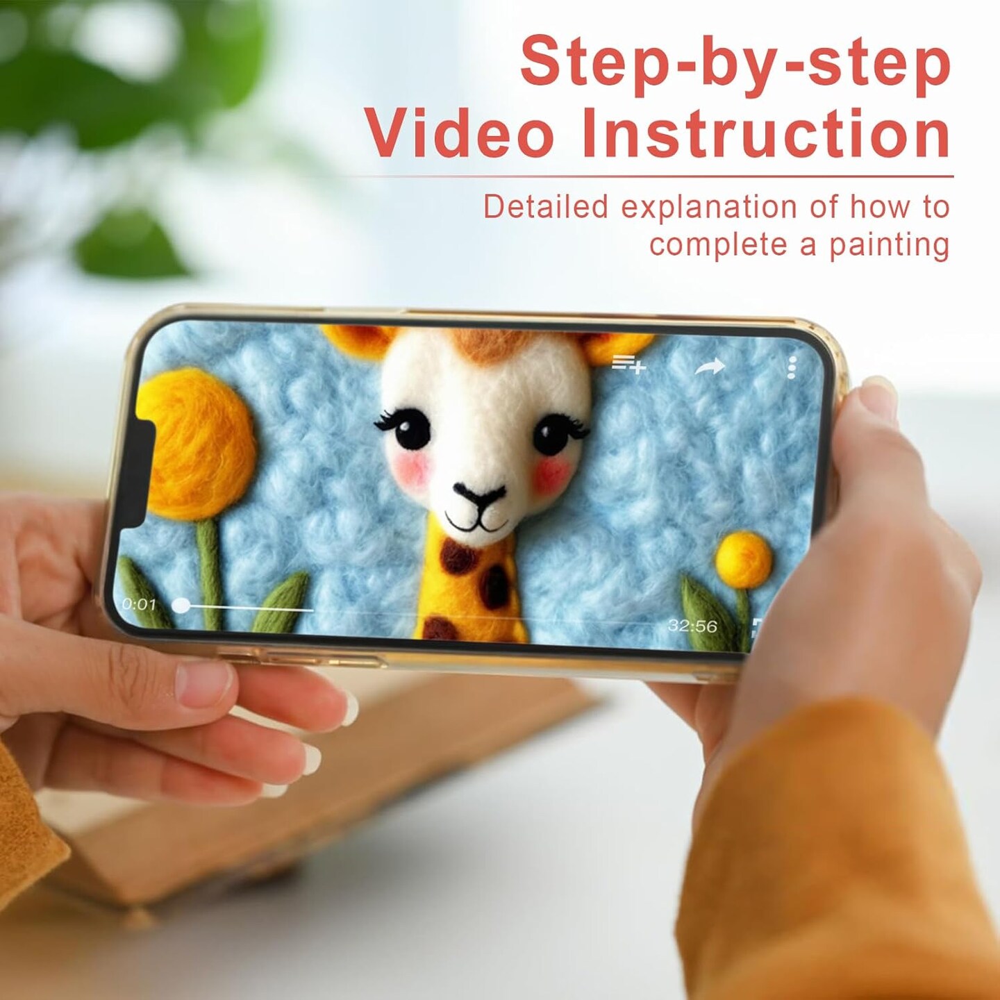 Needle Felting Kit Beginner with Video Tutorials, Cute Giraffe Needle Felting Wool Kits Include Wool, Needles, Foam Pad, Felt Cloth, Instructions