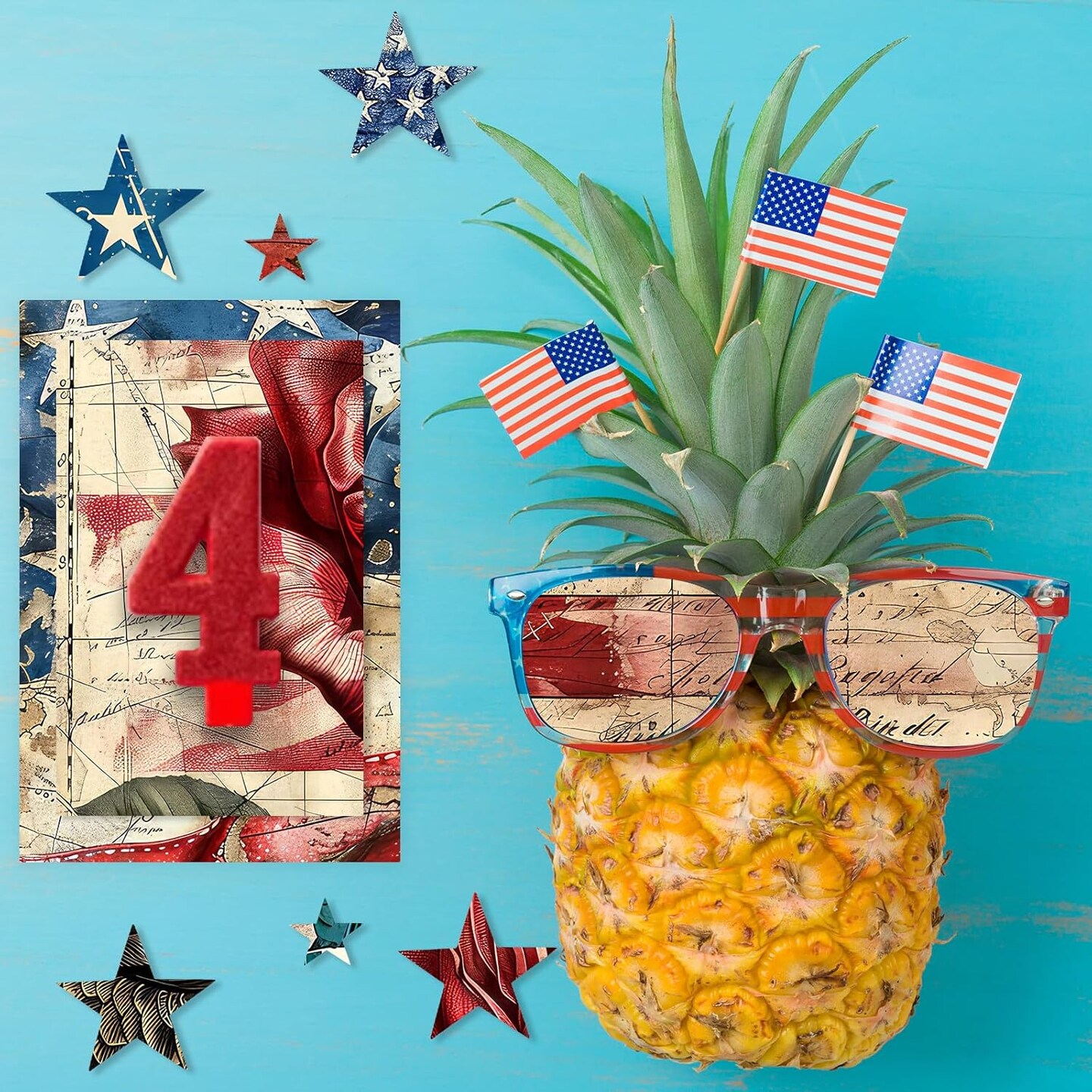 24 Sheets Retro Patriotic Red Blue Stars Stripes Patterns Decorative Craft Scrapbook Paper Folded Flat for 4th of July