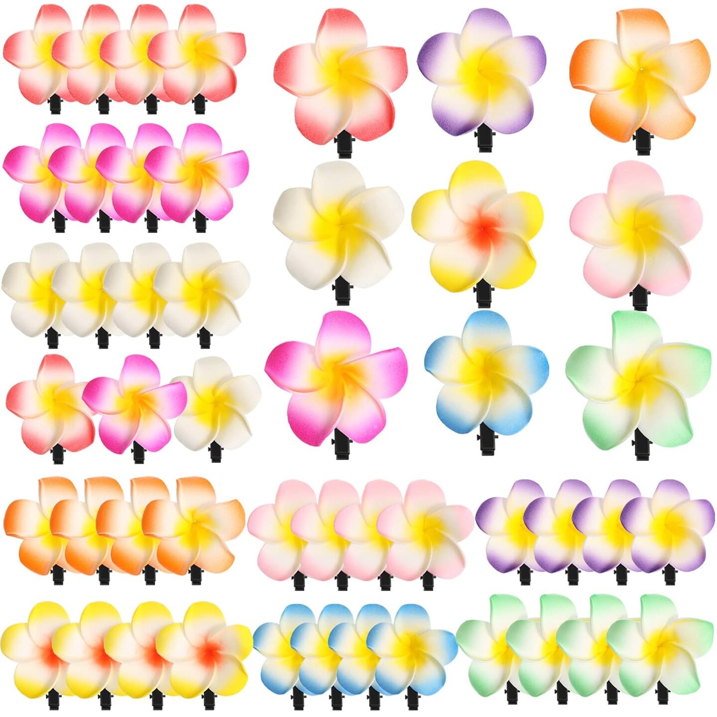 48 Pack Hawaii Artificial Plumeria Hair Clips Hair Accessories