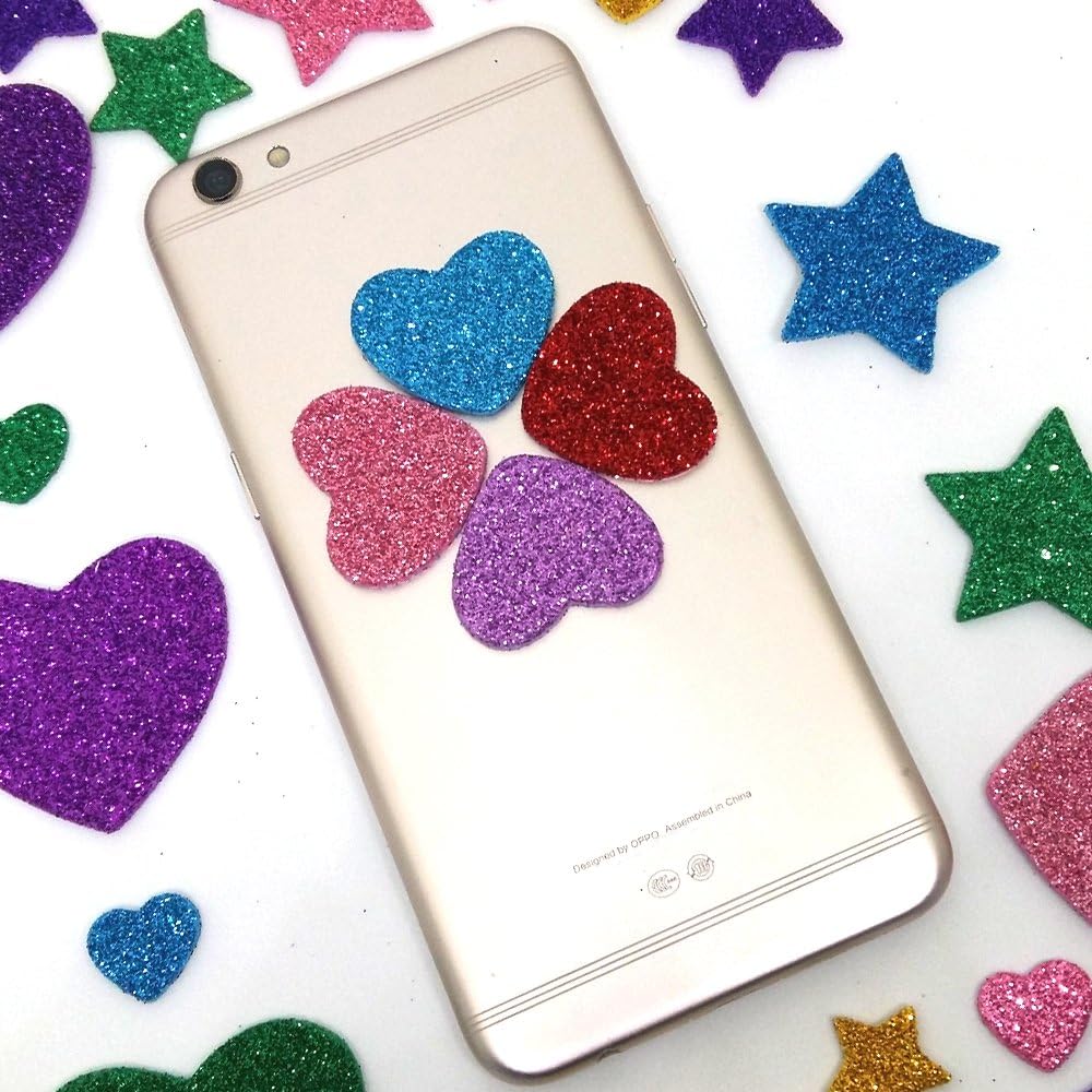 260 Pieces Colorful Glitter Foam Stickers Self Adhesive Stars Mini Heart Shapes Glitter Stickers