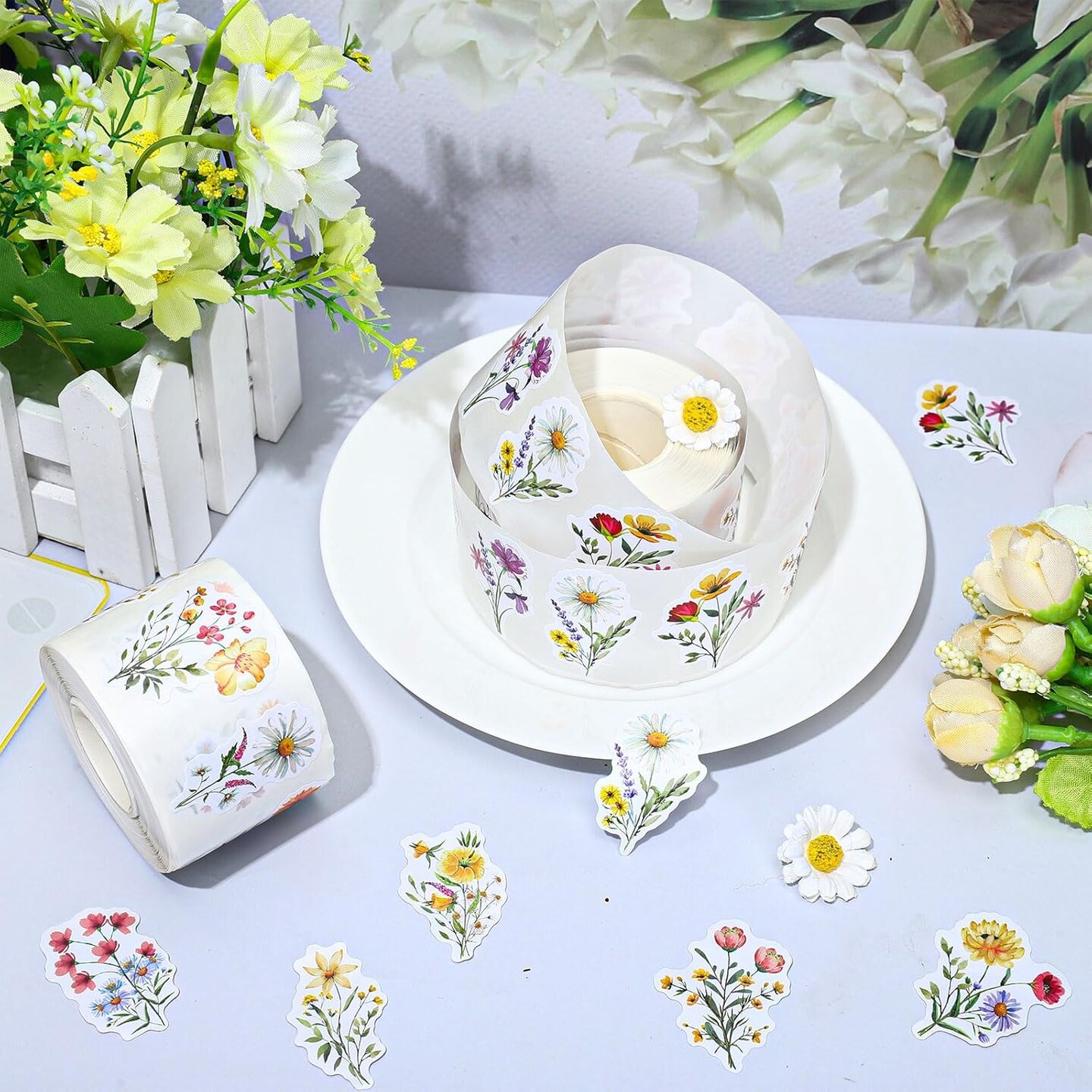 1000Pcs Wildflower Stickers Colorful Floral Paper Decals Flower Bouquet