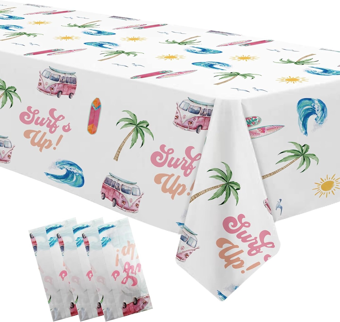 Surf&#x27;s Up Party Decorations Tablecloth Girls - Disposable Pink Surf Birthday Party Supplies Table Cover