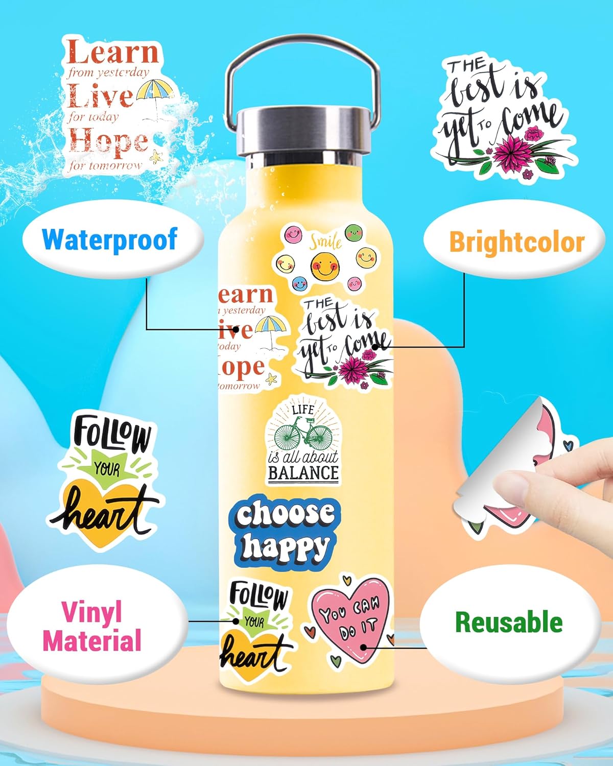 300 PCS Inspirational Stickers for Adults, Scrapbook Vision Board Supplies Motivational Stickers for Water Bottles Laptop