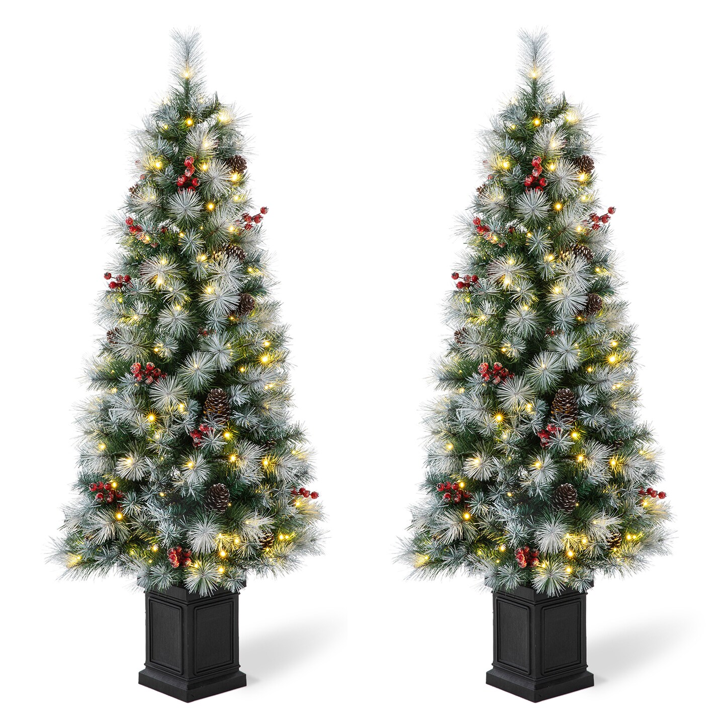 Set of 2/3 4ft/5ft/6ft Pre-Lit Pine Artificial Christmas Porch Tree with Decorative Urn Pot