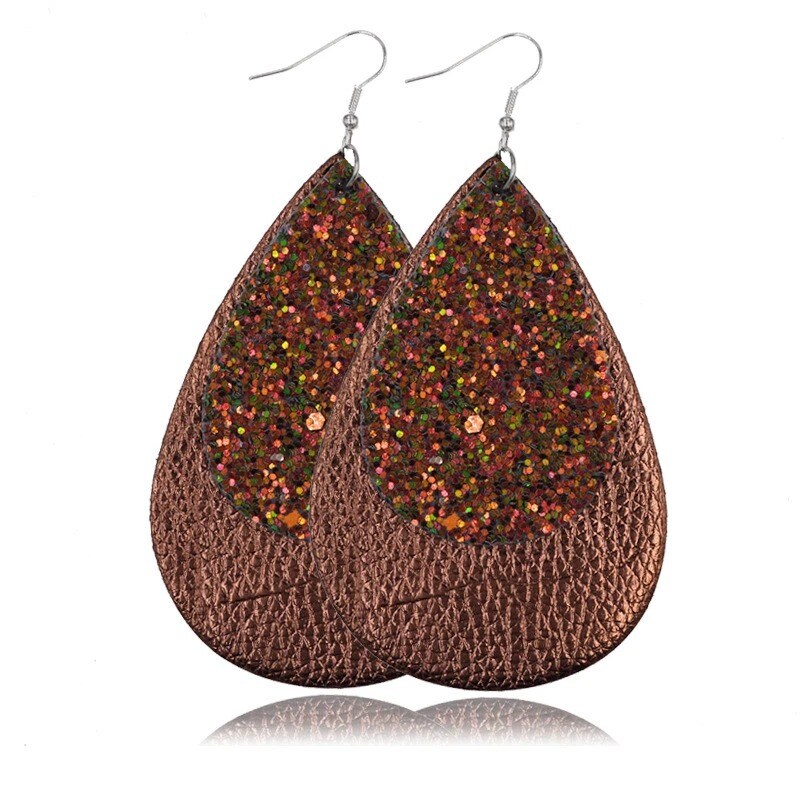 Two-Layer Teardrop Leather Earrings Women Boho Drop Dangle Hook Jewelry