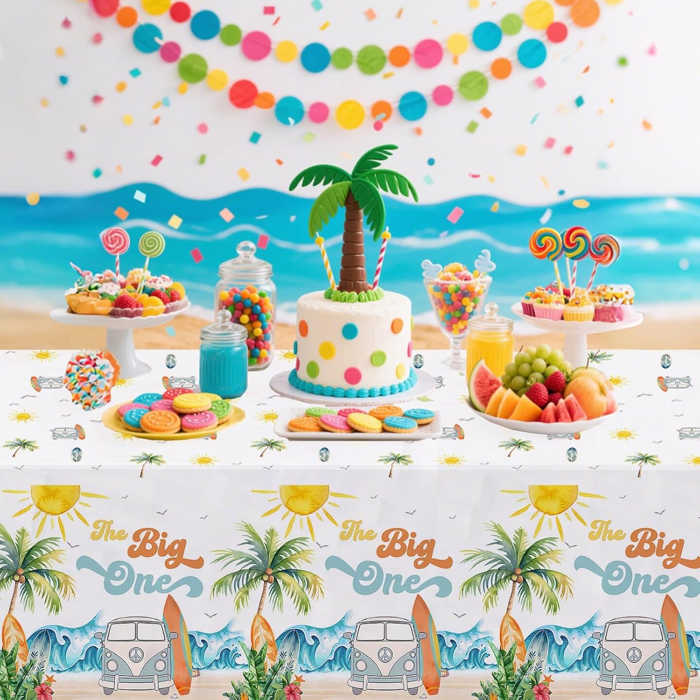 3 Pack Retro The Big One Tablecloth Table Covers Summer Beach Wave Theme