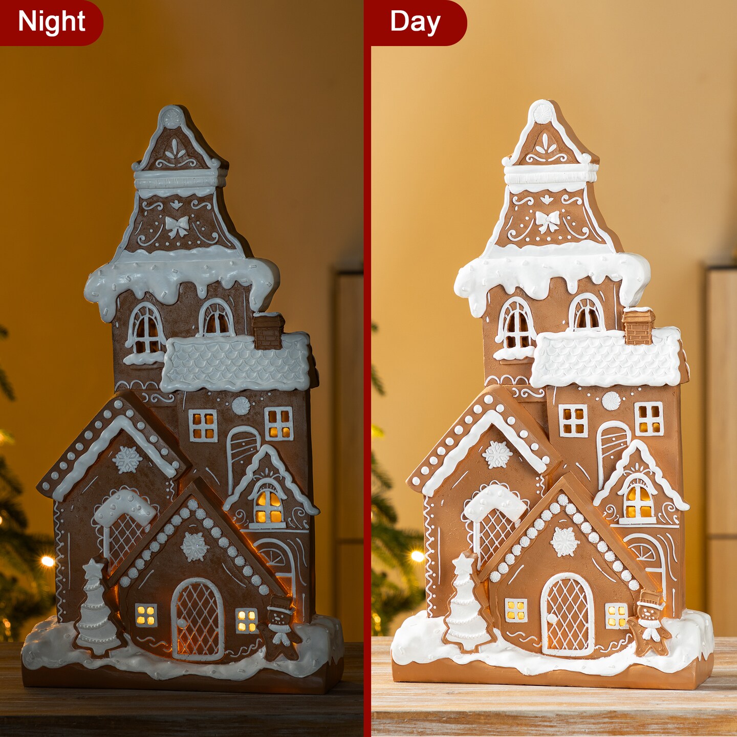 S/5 Christmas Resin Gingerbread House Table Decor Set