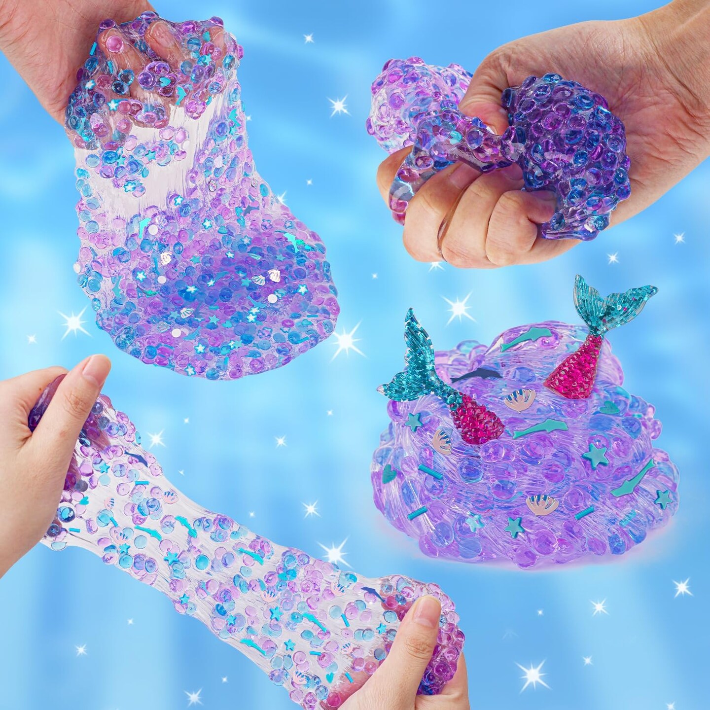 Ocean Slime Kit : Mermaid Bead, Pink Crunchy &#x26; Blue Clear Slime