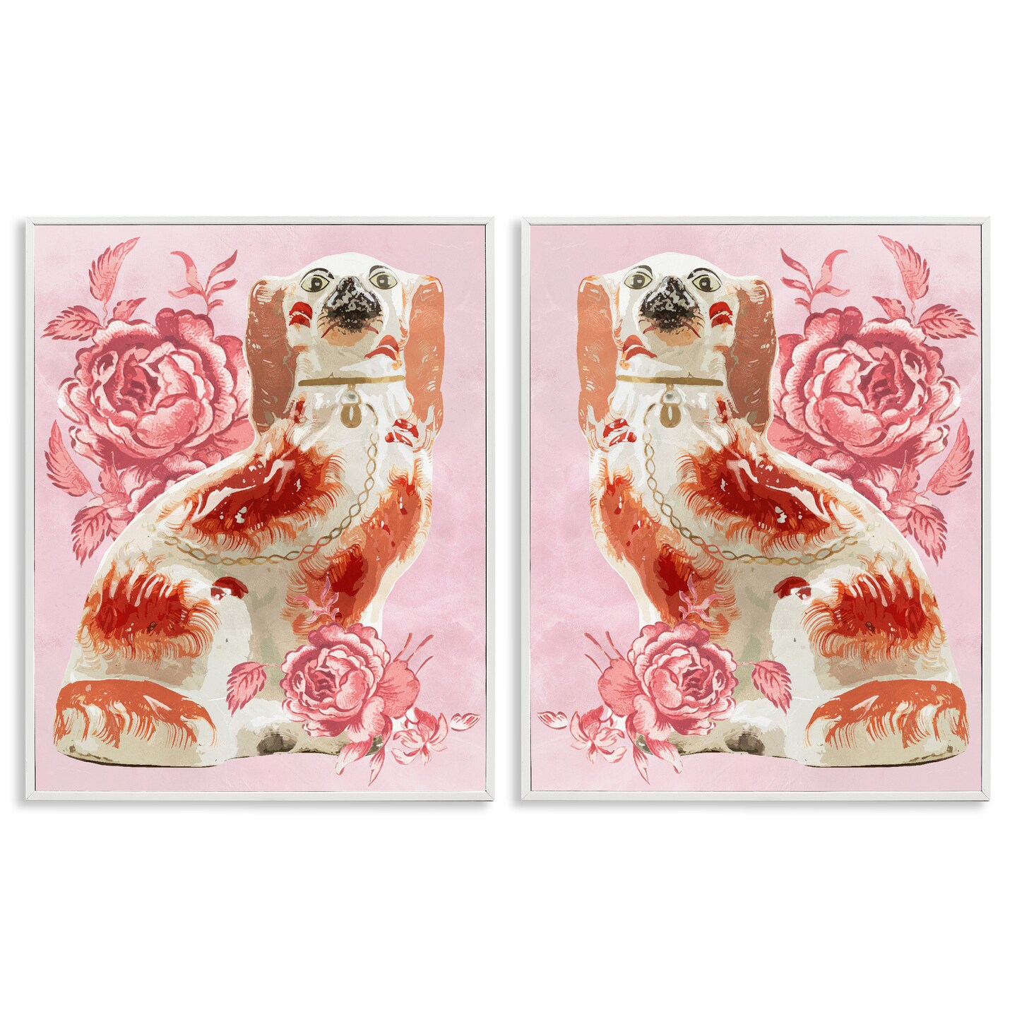 Stupell Industries Antique Dog Figurines 2pc Framed Giclee Set By Lil ...