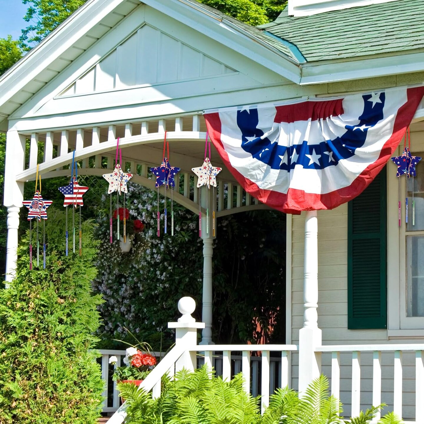 Patriotic 3D Star Wind Chimes Craft Kit for Kids – DIY American Flag Wooden Decor for 4th of July, Memorial Day, Veterans Day – Indoor & Outdoor Independence Day Activity