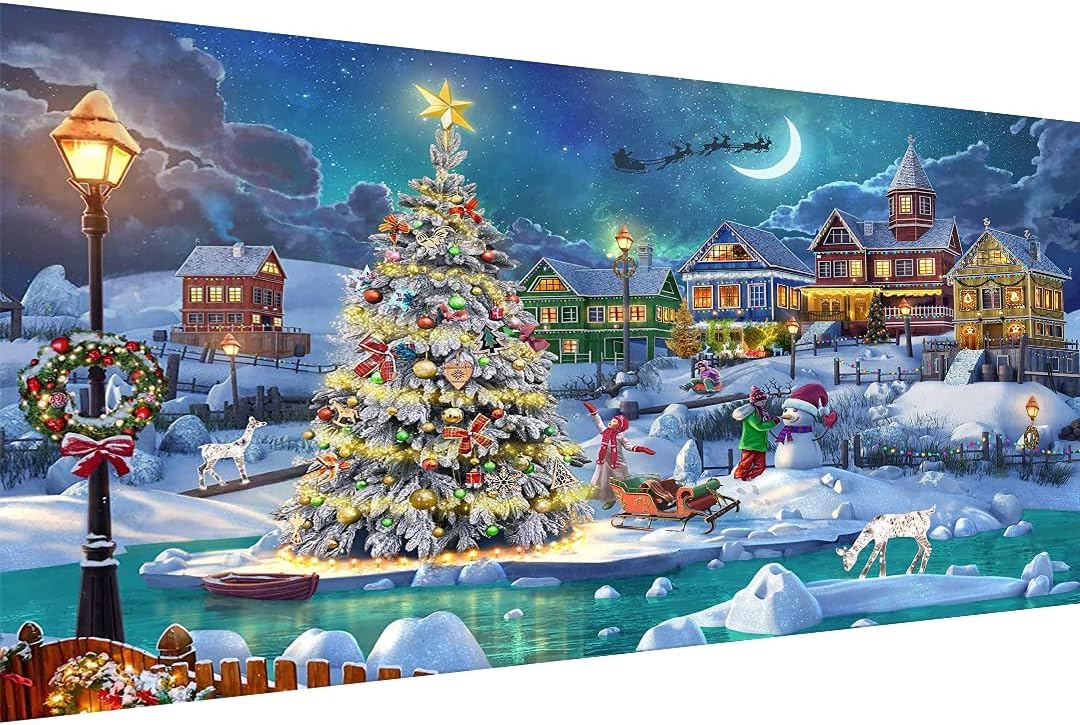 Christmas Night Diamond Painting , DIY 5D Diamond Painting Kits (28x16 inch)