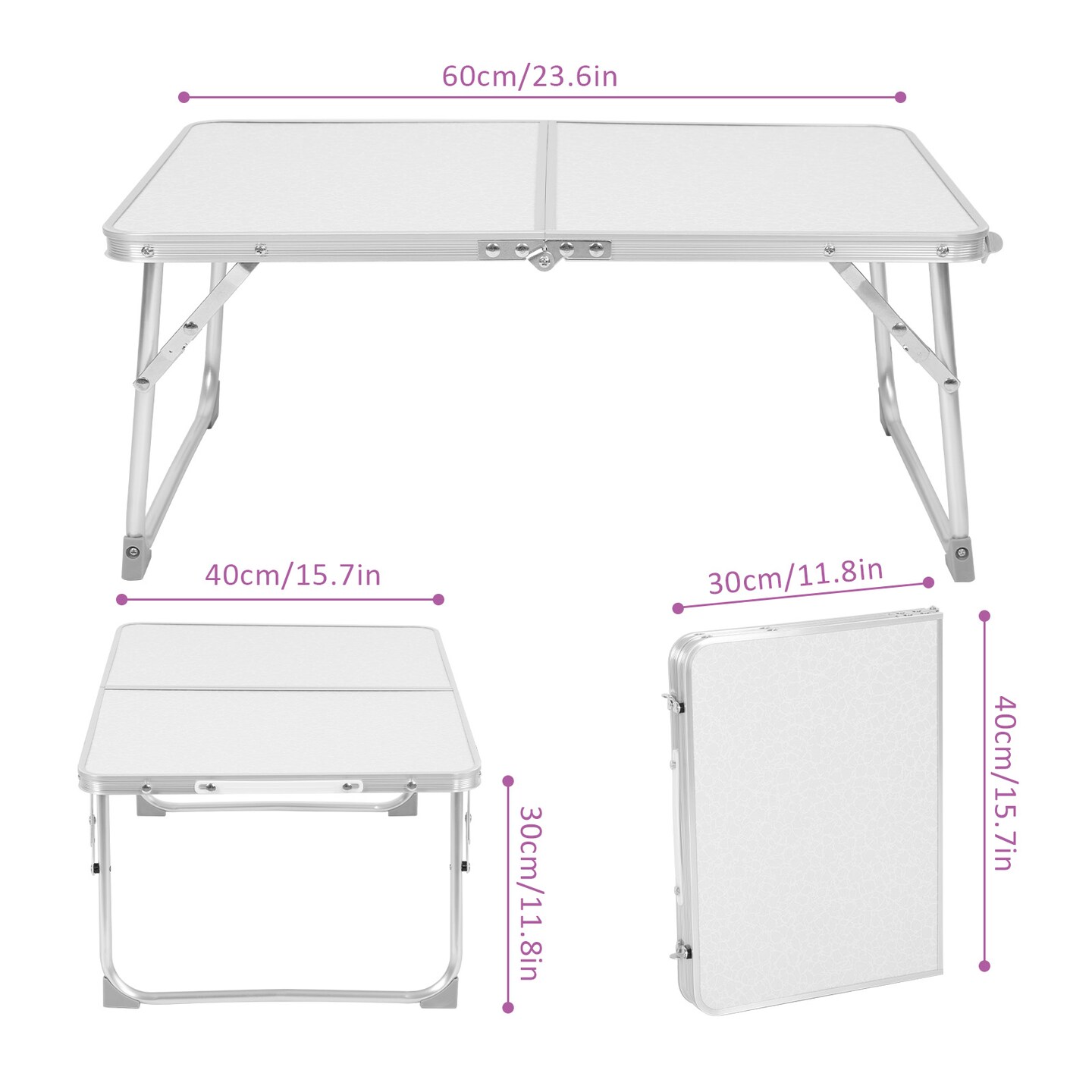 Portable Heavy-Duty Aluminum Folding Table - 23.6in x 15.7in for Indoor & Outdoor Use