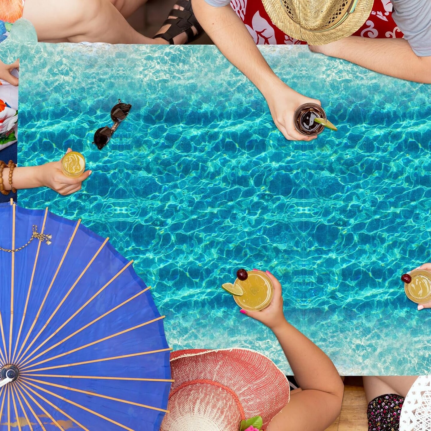 Ocean Waves Tablecloth, 3Pcs Summer Beach Pool Party Decorations Tablecloth (54X108inch)