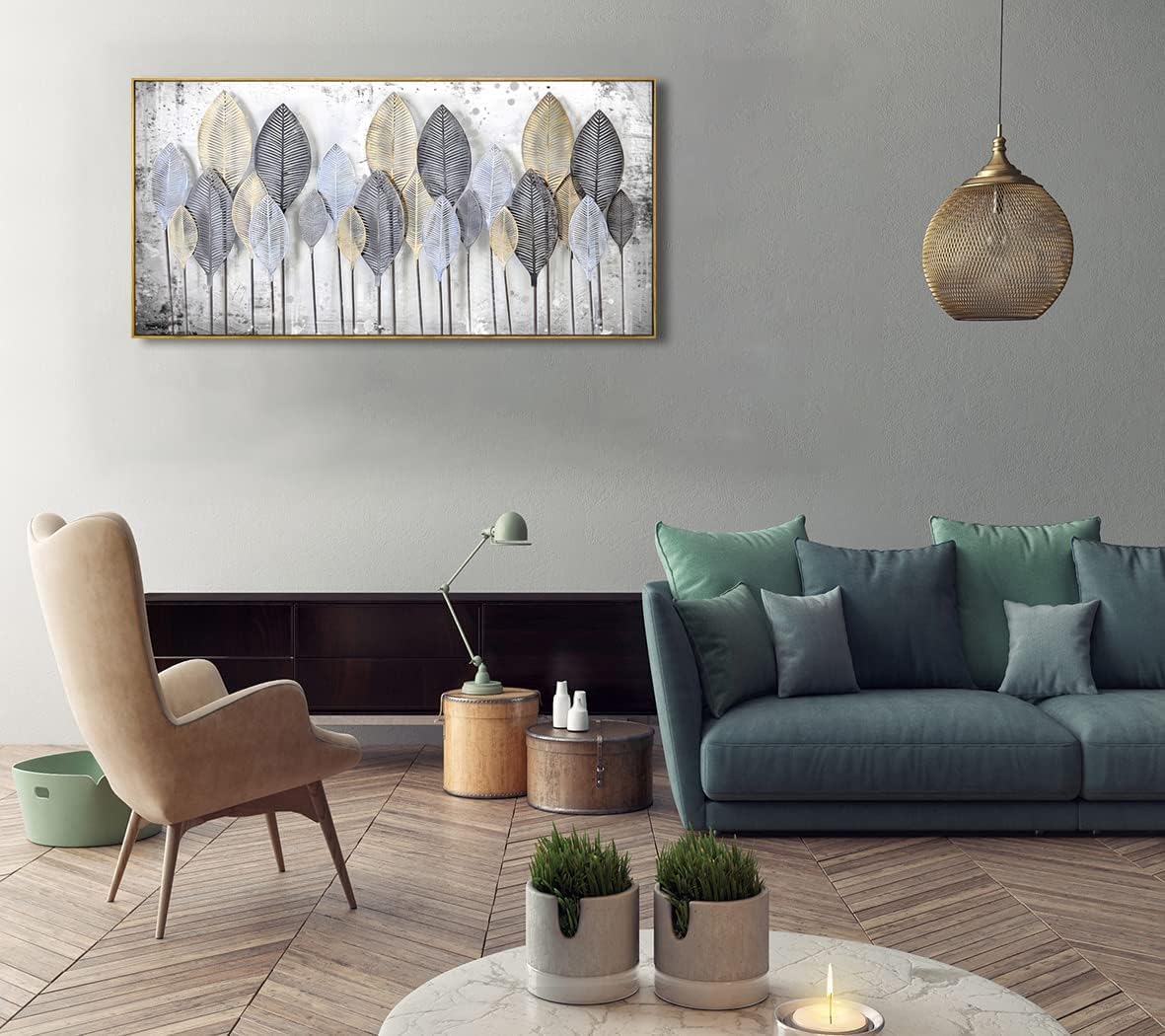 Wall Art Light modern Abstract Canvas wall art Black and white leaves (30&#x22;x60&#x22; with Framed)