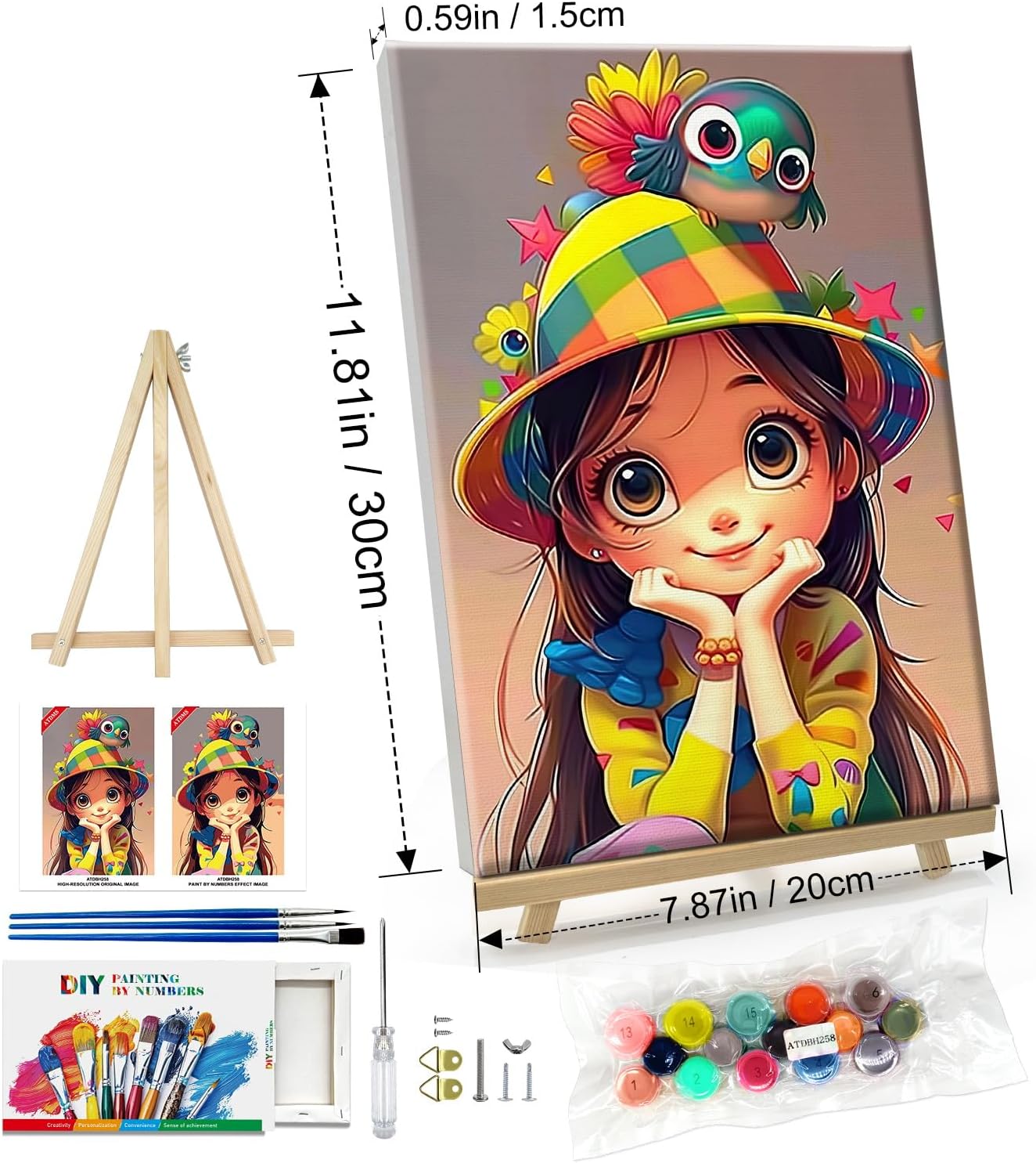 8x12 Inch - Paint by Numbers Kit for Adults with Frame Cartoon