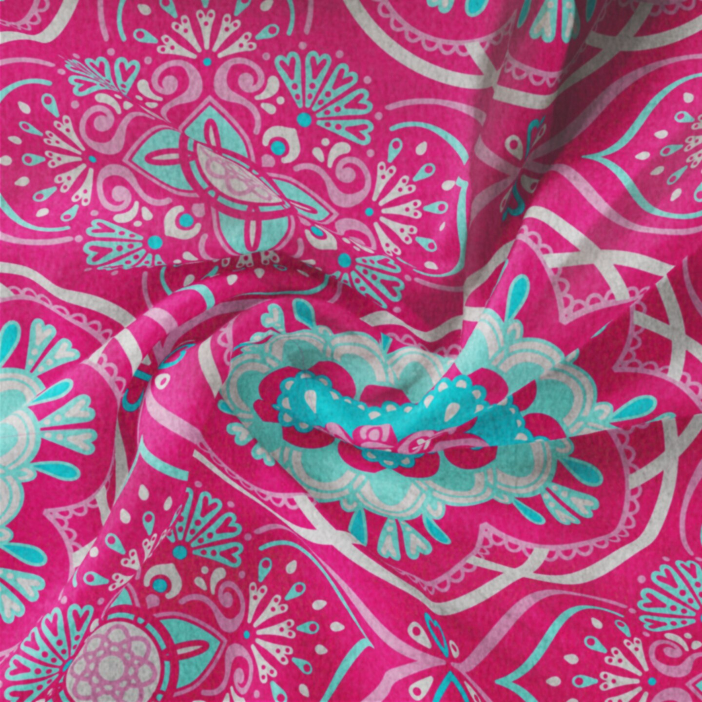 DAVID TEXTILES BOHO MEDALLION HOT PINK HEAVENLY PLUSH 1.5 YD CUT
