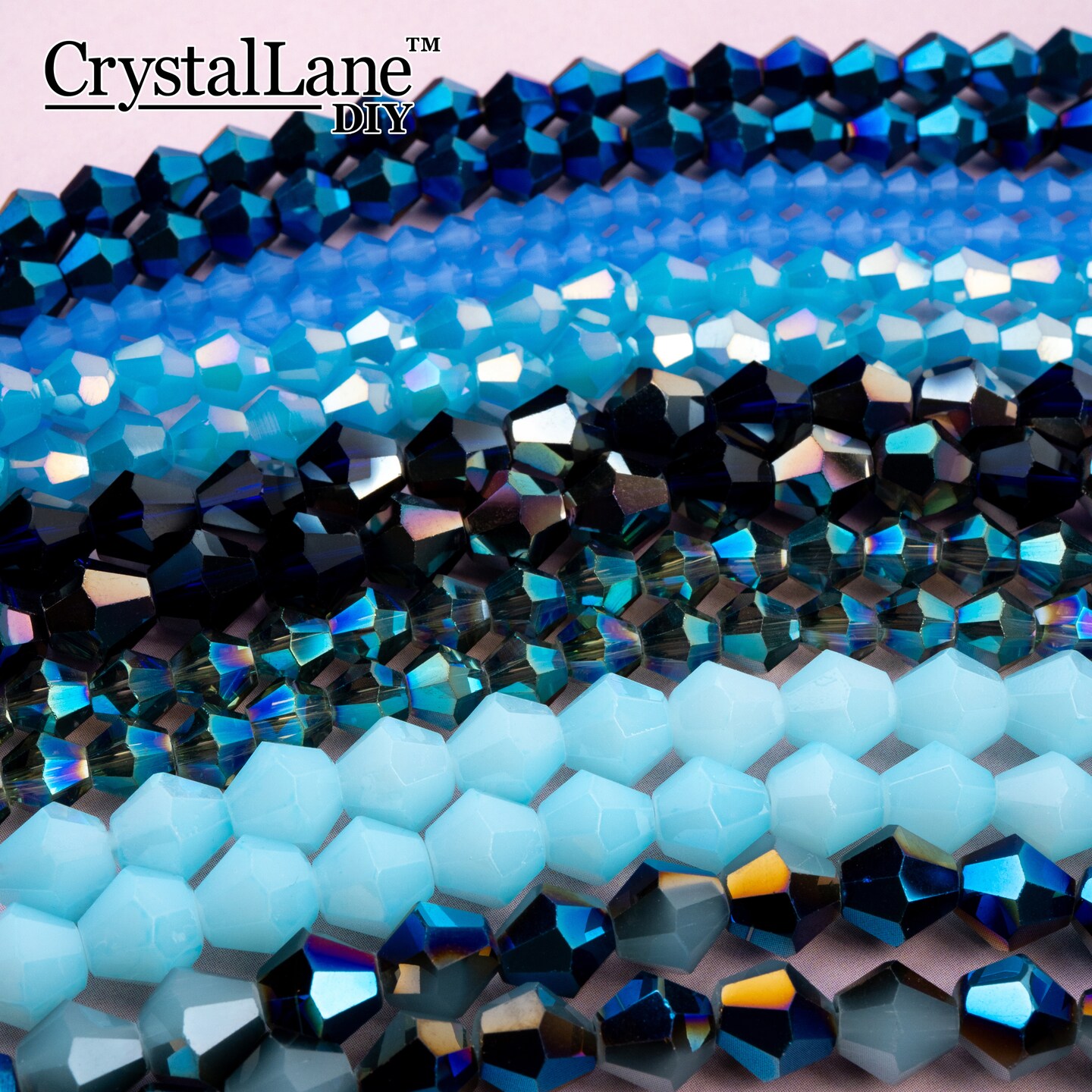 Crystal Lane DIY 2-Strand 7in Opaque Iris Finish Glass Bicone Bead Strands
