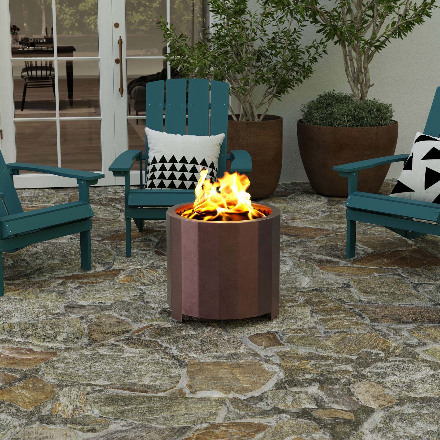 Merrick Lane Aries Portable Steel Smokeless Wood Burning Outdoor Firepit with Waterproof Cover