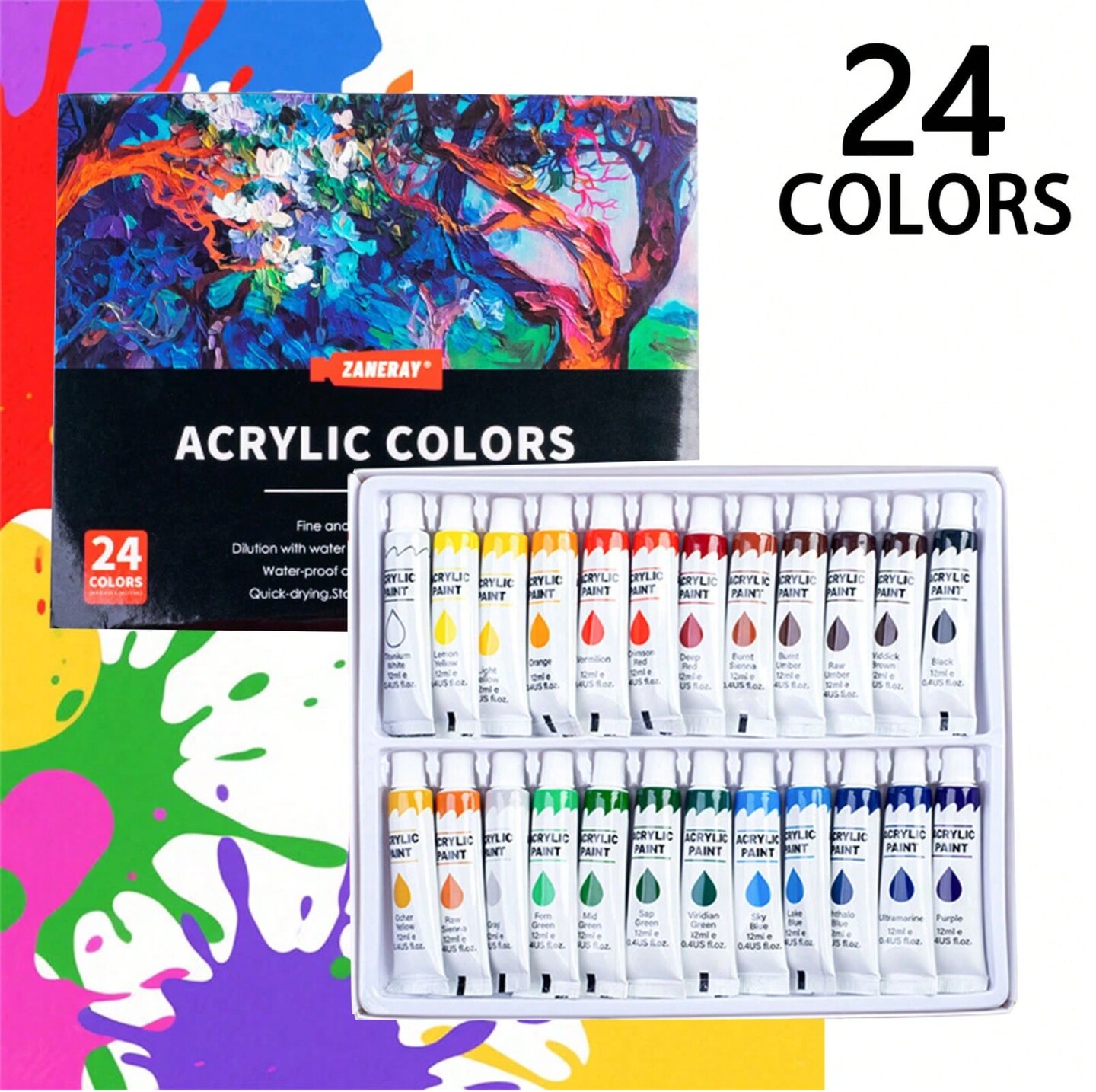 Acrylic Paint Set – Multi-Color Professional Art Paints (12 ml / 0.4 oz Bottles) for Artists, Students & DIY Crafts