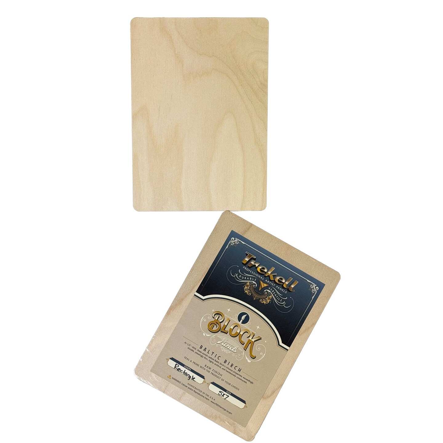Trekell Unprimed Wood Block Panel - 1/2" Baltic Birch Wooden Painting Canvas - 5" x 7"