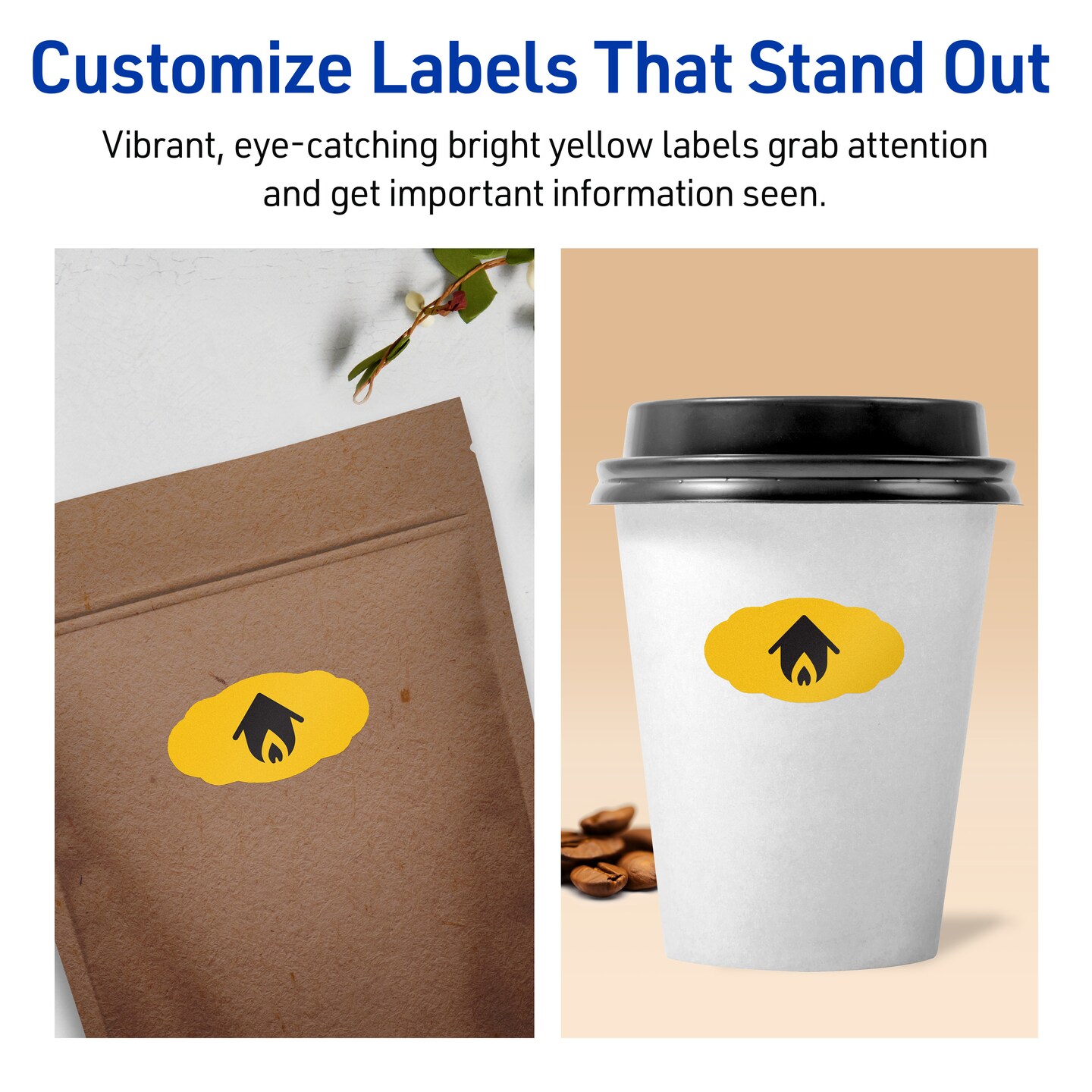 Avery Bright Yellow Paper Labels, 1-1/8" x 2-1/4" Oval Scalloped