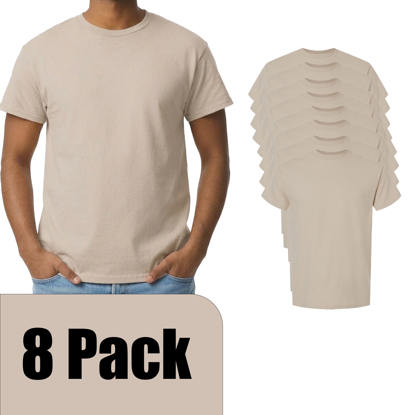 Gildan Men's Ultra Cotton Short Sleeve T-Shirt, Adult Sand Color Craft Bundle for DIY Printing, S–5XL