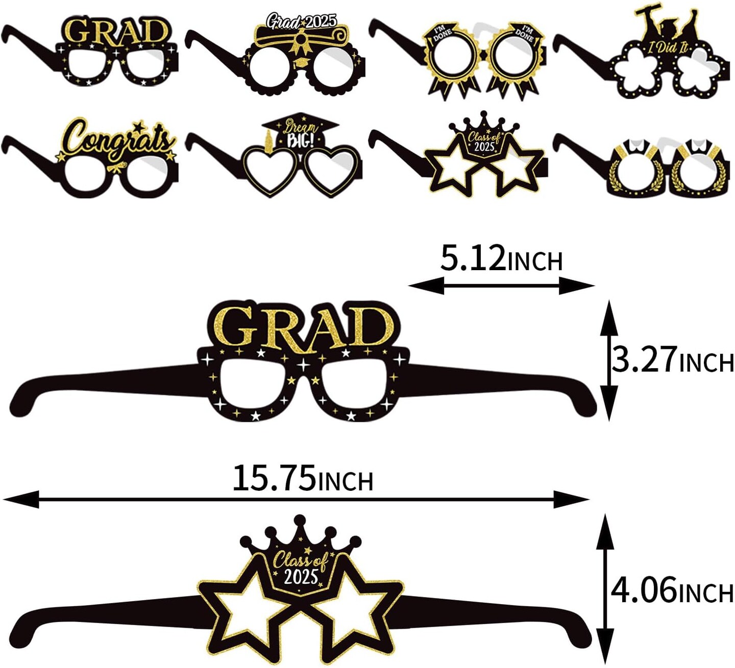 Black-Gold Graduation Party-Decorations Photo-Booth Props - 16pcs Cap 2025 Class Congrate Grad Photography Props,Senior College Favors Sunglasses Decor Supplies