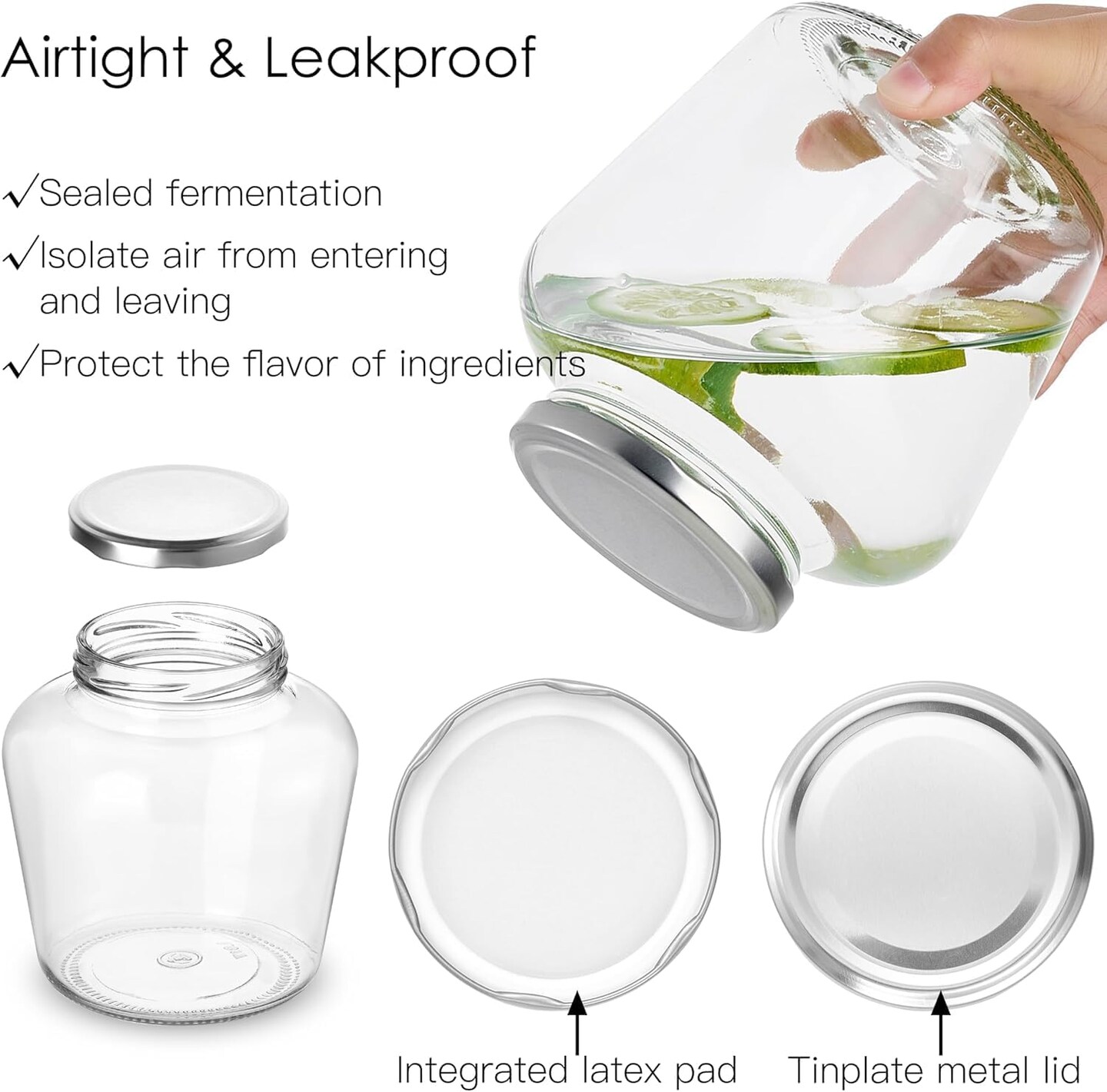 Glass Jars with Airtight Lid,Canning Jars,Glass Jar with Lid,Glass Storage Jars with Lids for Pickles,Pickled Eggs,Kombucha,Sun Tea,Limoncello,Cookies,Flour,Sugar,42 fl.oz., 1.31 qt,6 Pack