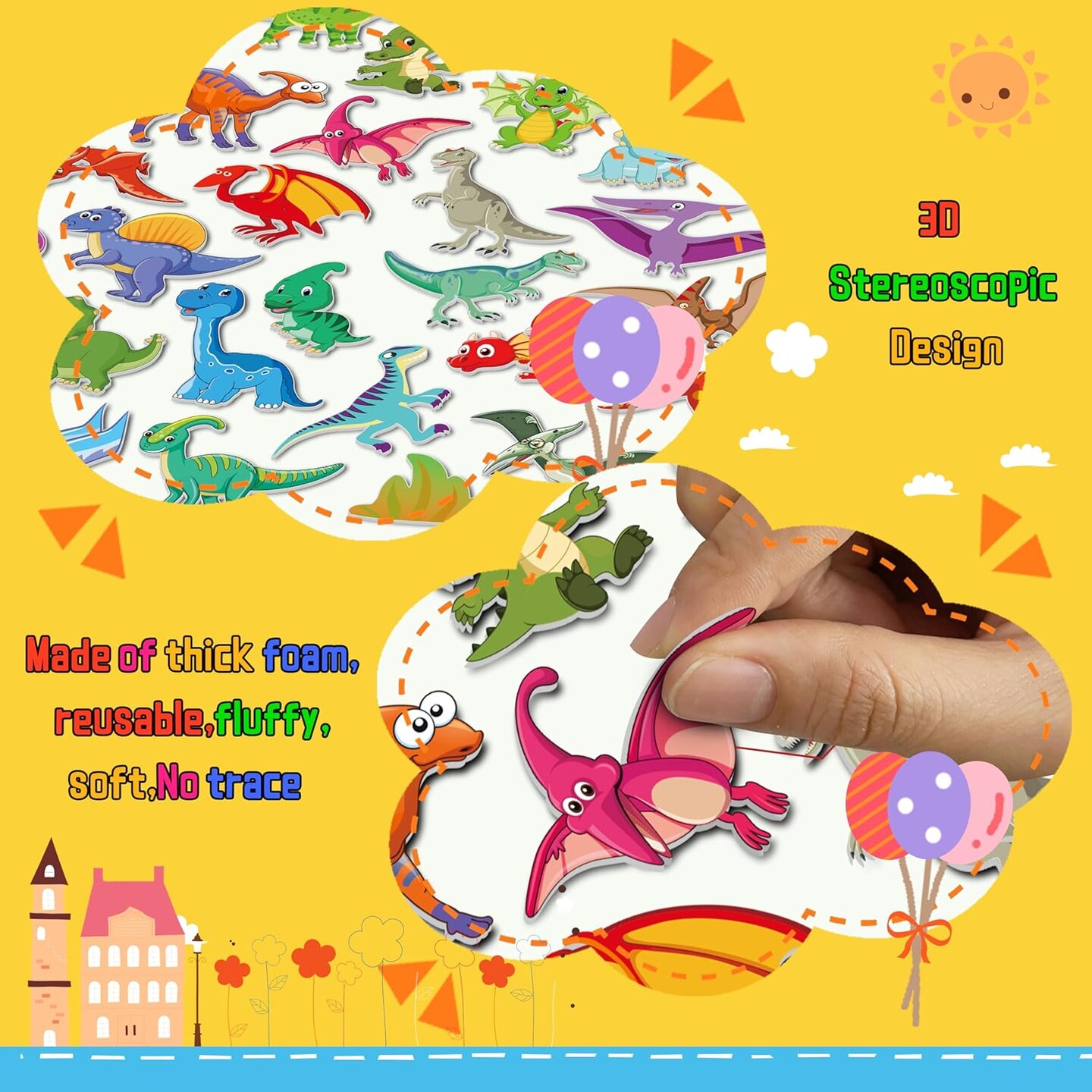 6Set Puffy Sticker Books for Kids 2-4, 3D Reusable Stickers Books for Toddlers 1-3,2-4,Farm+Animal+Dinosaurs+Ocean World+Space+Vehicle