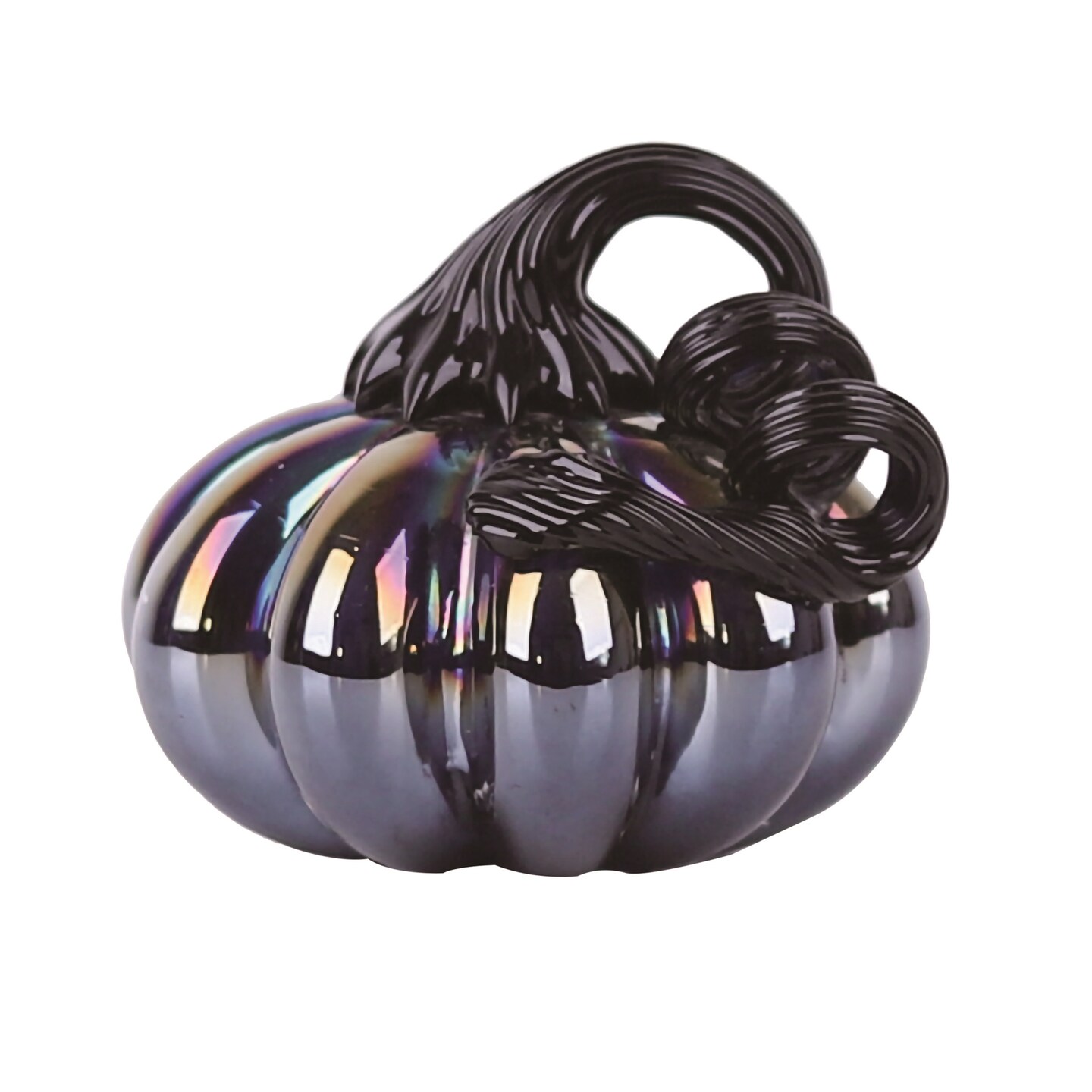 Transpac Glass 3.93 in. Black Halloween Oil Slick Pumpkin