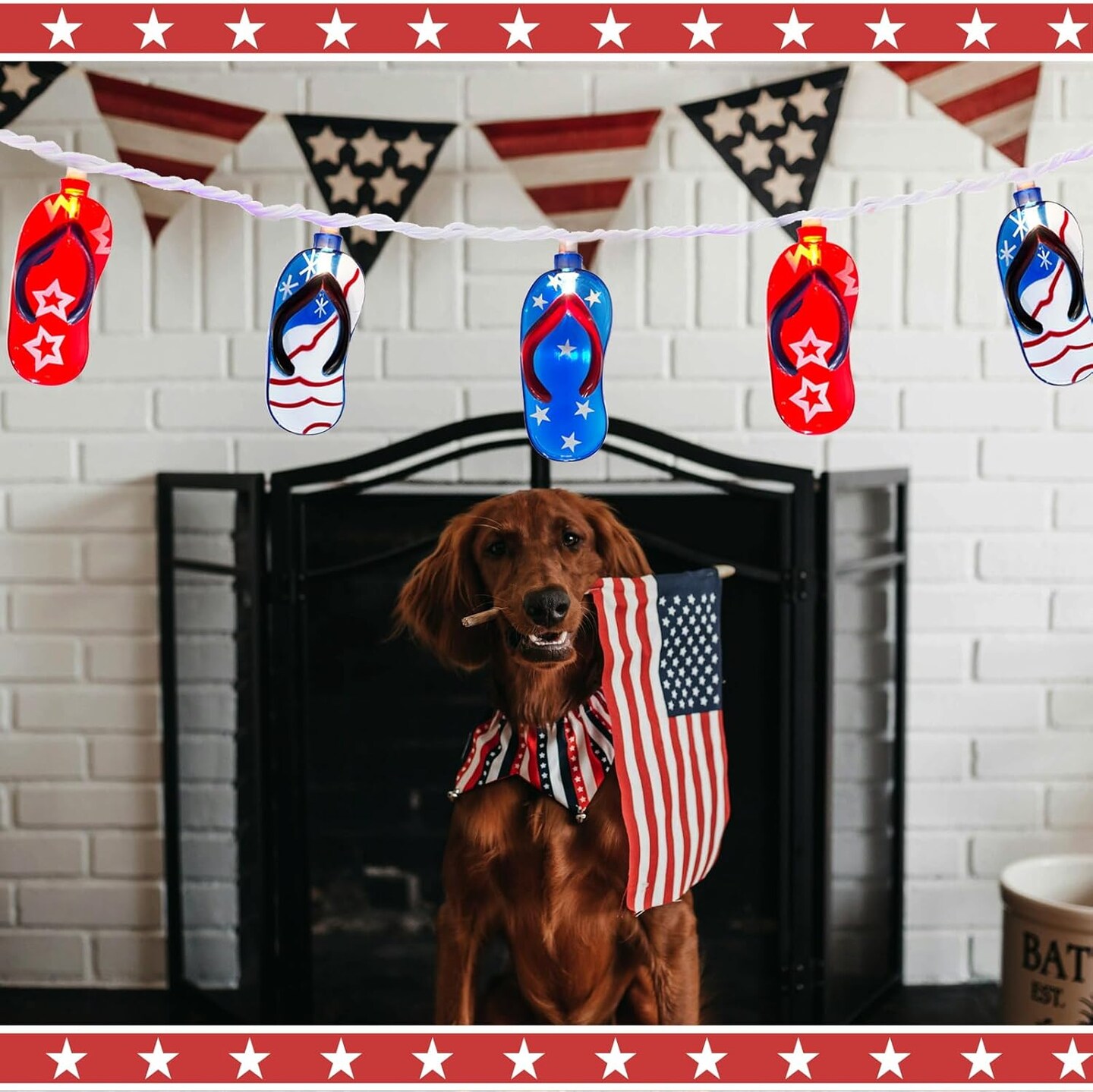 4th of July Decorations, Red White and Blue String Lights Plug-in 8.5FT 10 American Flag Slippers, Patriotic Fairy Lights Outdoor for Independence Day Memorial Day Fourth of July Decor for Home