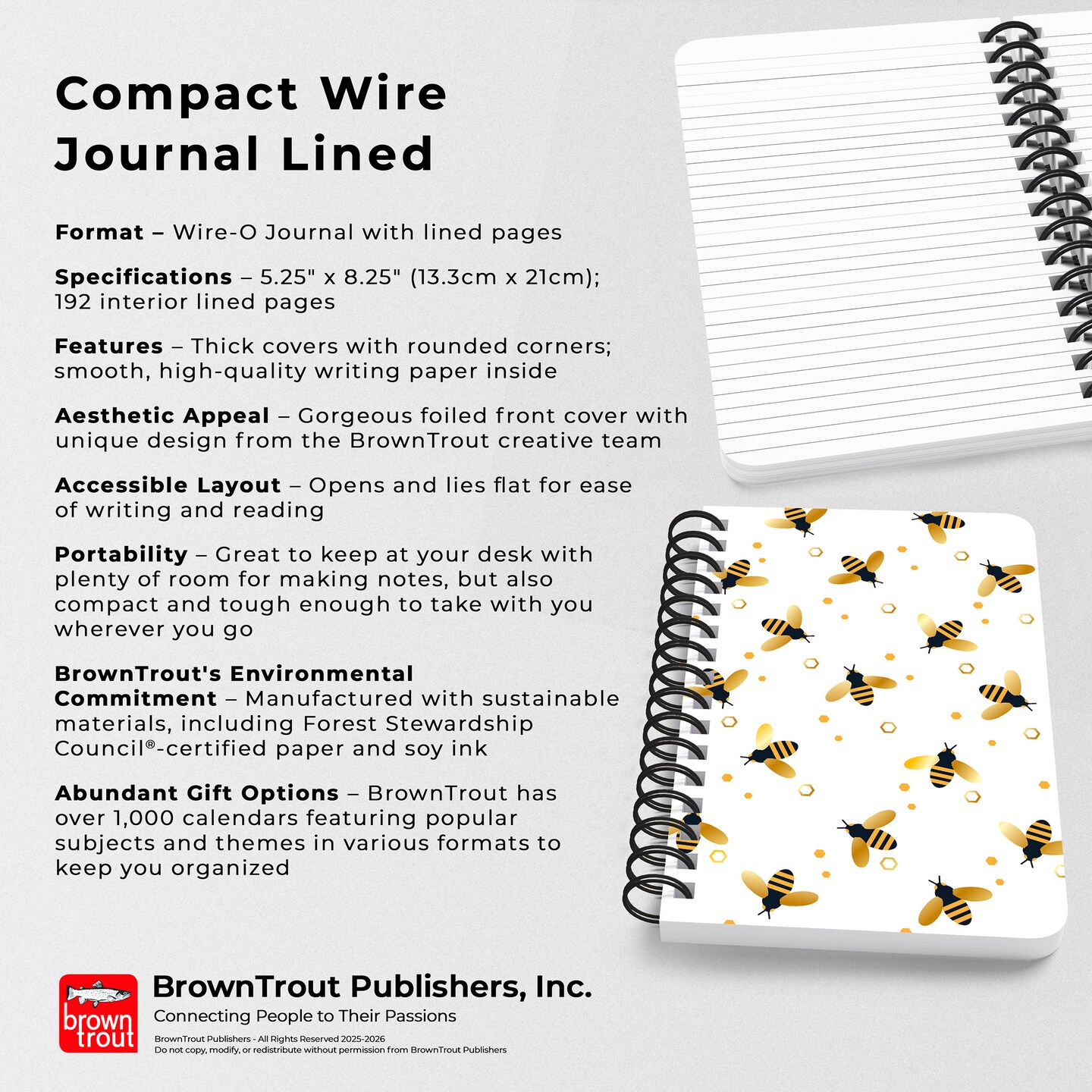 Busy Bees | 5.25x8.25 Inch Compact Wire Journal | Non-Dated | Foil Stamped Cover