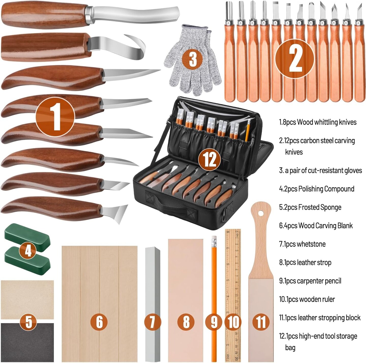 Wood Carving Kit,35-in-1 Wood Whittling Kit for Beginners,Wood Carving Knife Set Whittling Knife Wood Carving Knives Carving Tools with Large Storage Tool Bag(35PCS)