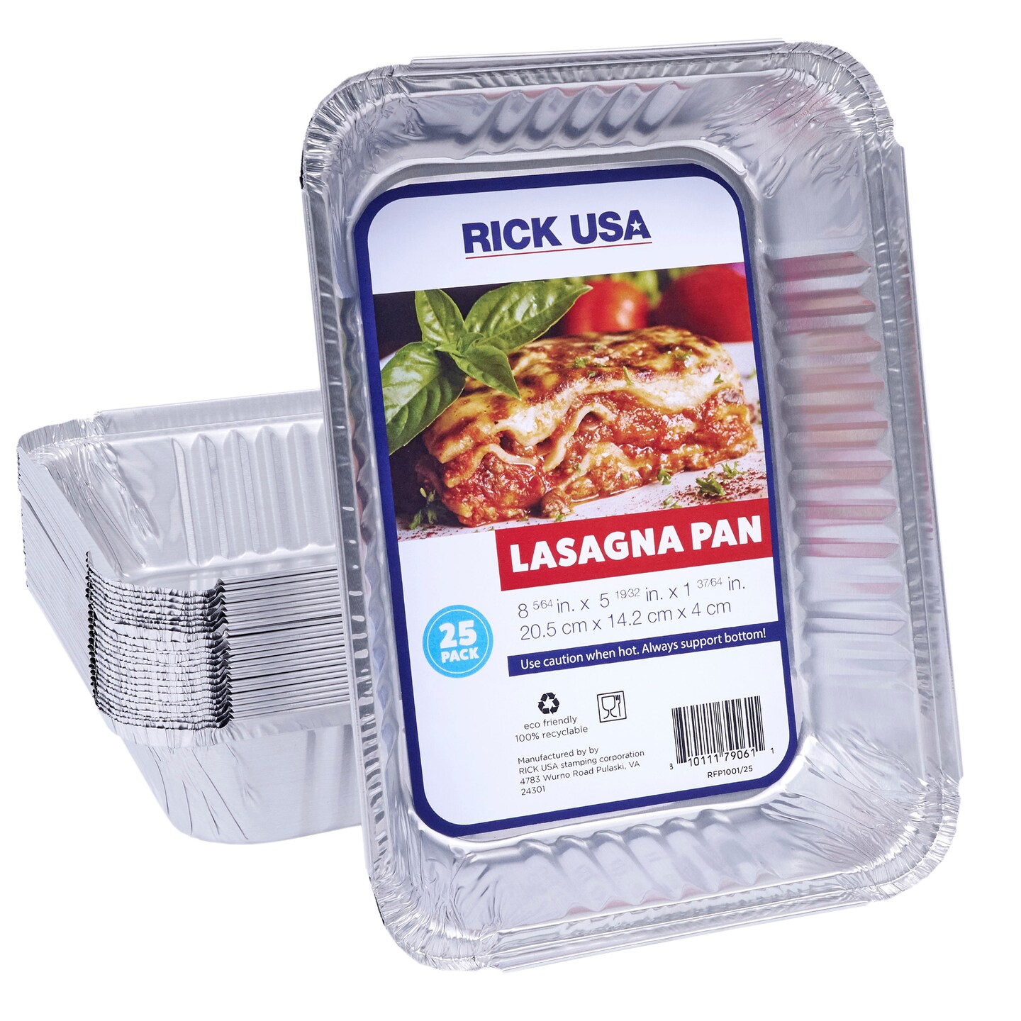 RICK USA: 8" Lasagna Pan - 25 Pack - Disposable Aluminum Foil, Multi-Purpose Baking & Cooking, Durable, Grill-Oven-Freezer-Dishwasher Safe, Recyclable