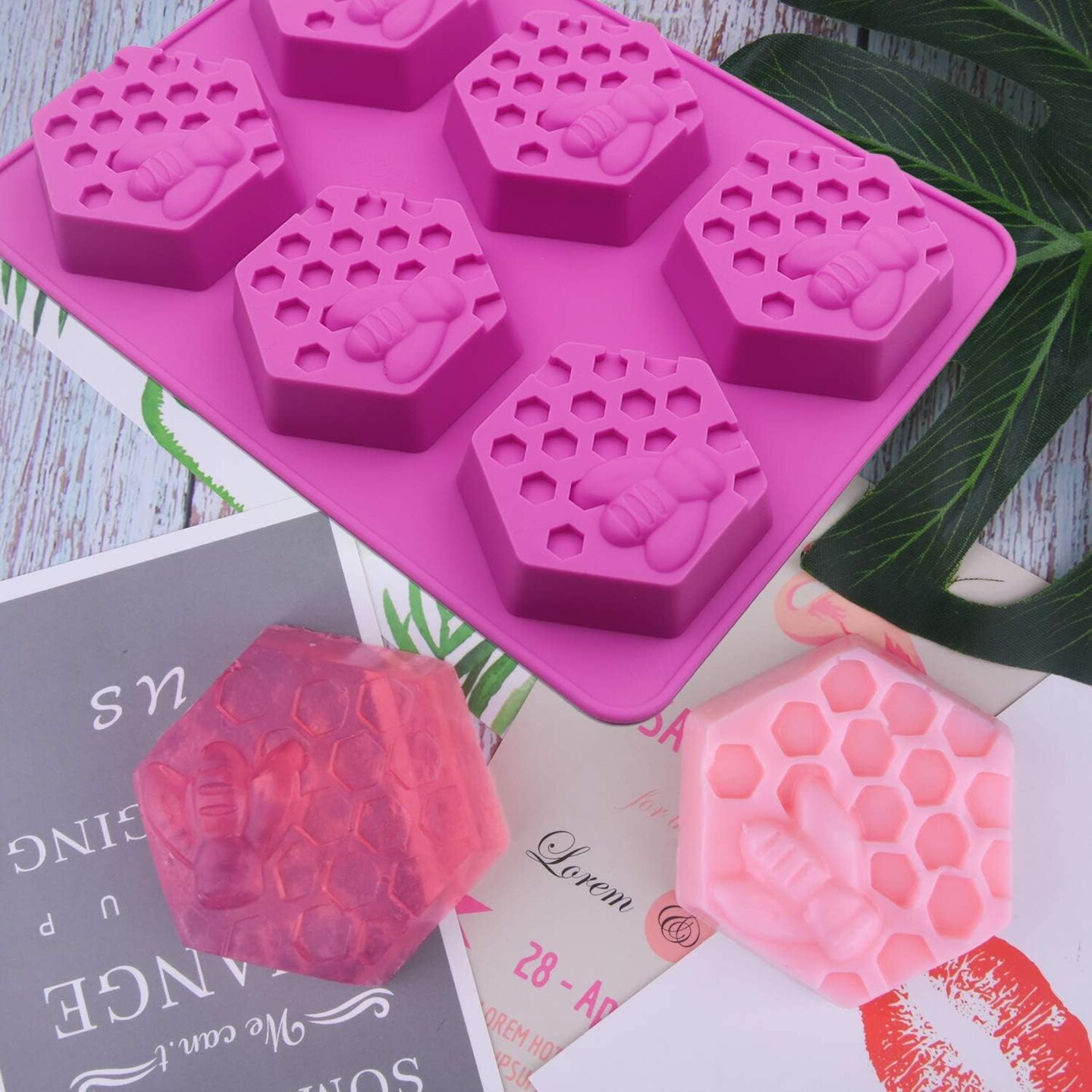 2 Pack Honeycomb Silicone Soap Molds, 6 Cavity Hexagon Bee Silicone Molds for Soap, Lotion Bars, Wax Melts, Beeswax (Purple)