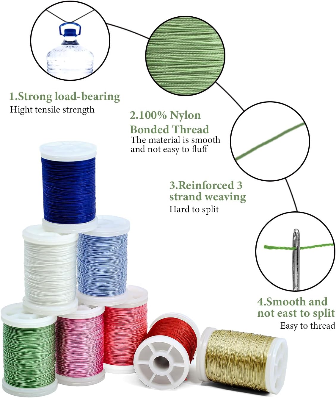 8-Spool Bonded Nylon Upholstery Thread 218yd Heavy-Duty Sewing Kit