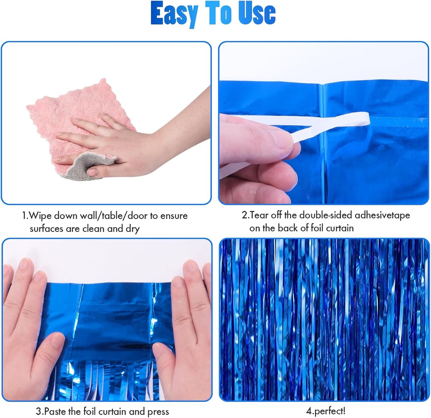 2 Pack 3.3x8.2 Feet Dark Blue Foil Fringe Backdrop Curtains, Tinsel Streamers for Ocean Birthday Party Decorations, Graduation, Halloween, Under The Sea, Disco Party