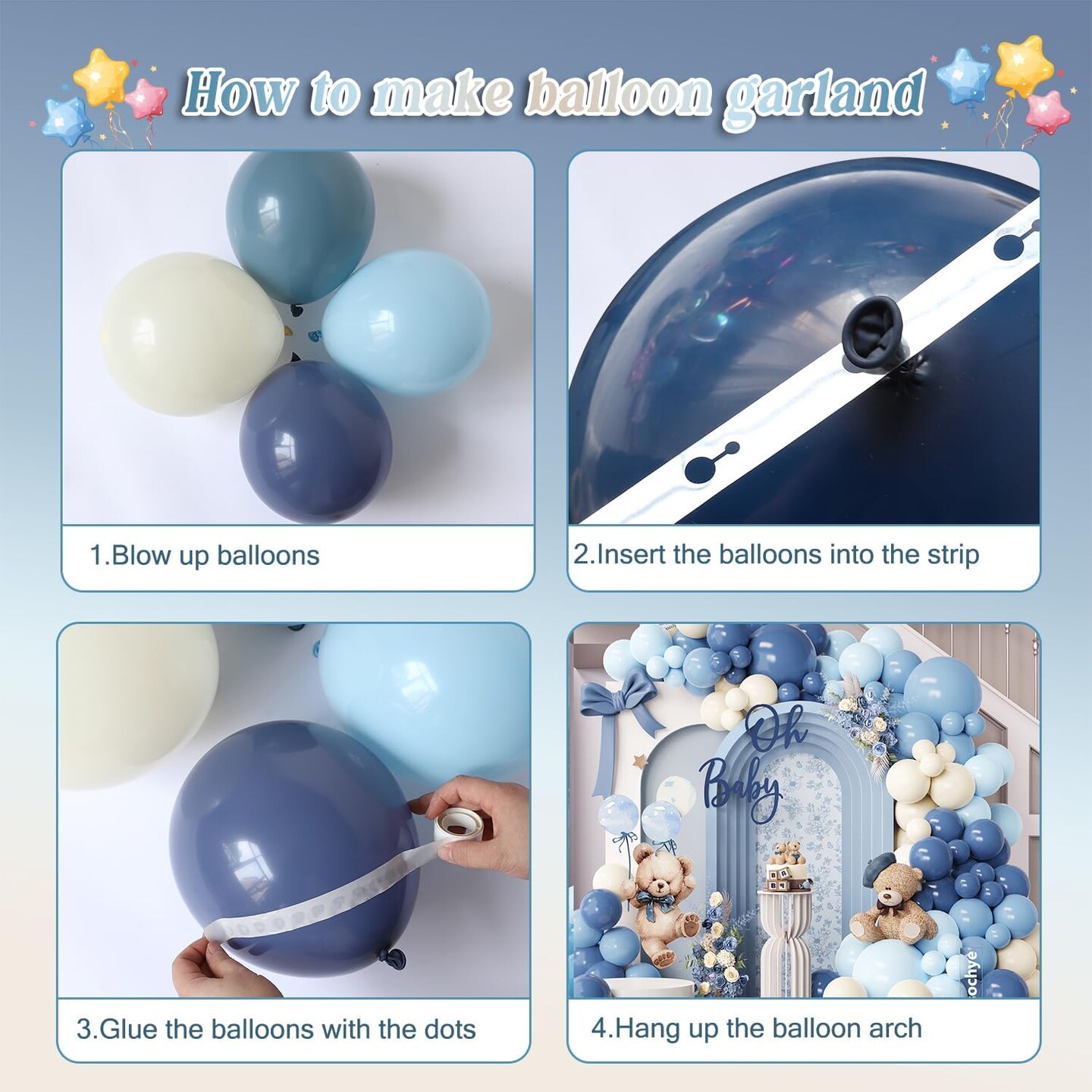 Dusty Blue Balloon Arch Garland Kit, 141pcs Dusty Blue &#x26; Ivory White Balloons