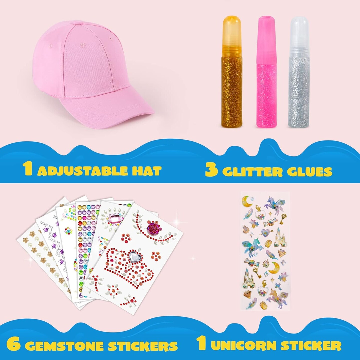 Decorate Your Own Baseball Cap with 7 Sheets Gems Stickers, Art & Crafts Kit