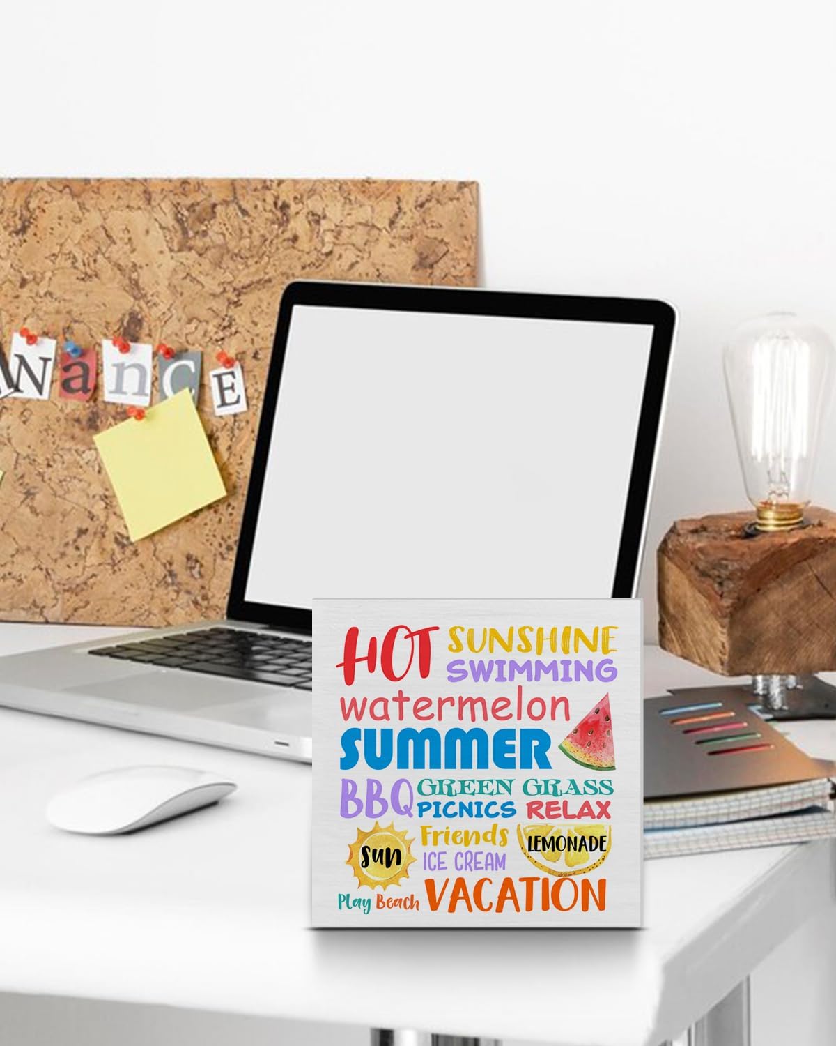 Country Summer Wood Sign Decor Desk Sign Summer Subway Wood Block Sign Summer Words Signs Rustic Home Shelf Wall Decoration
