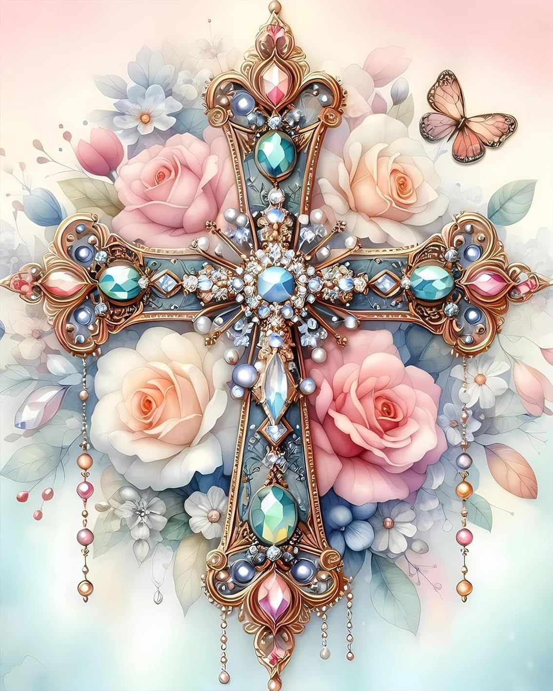 DIY Cross Paint by Numbers Kit, 16x20", Floral Design, Beginner-Friendly, Home Decor